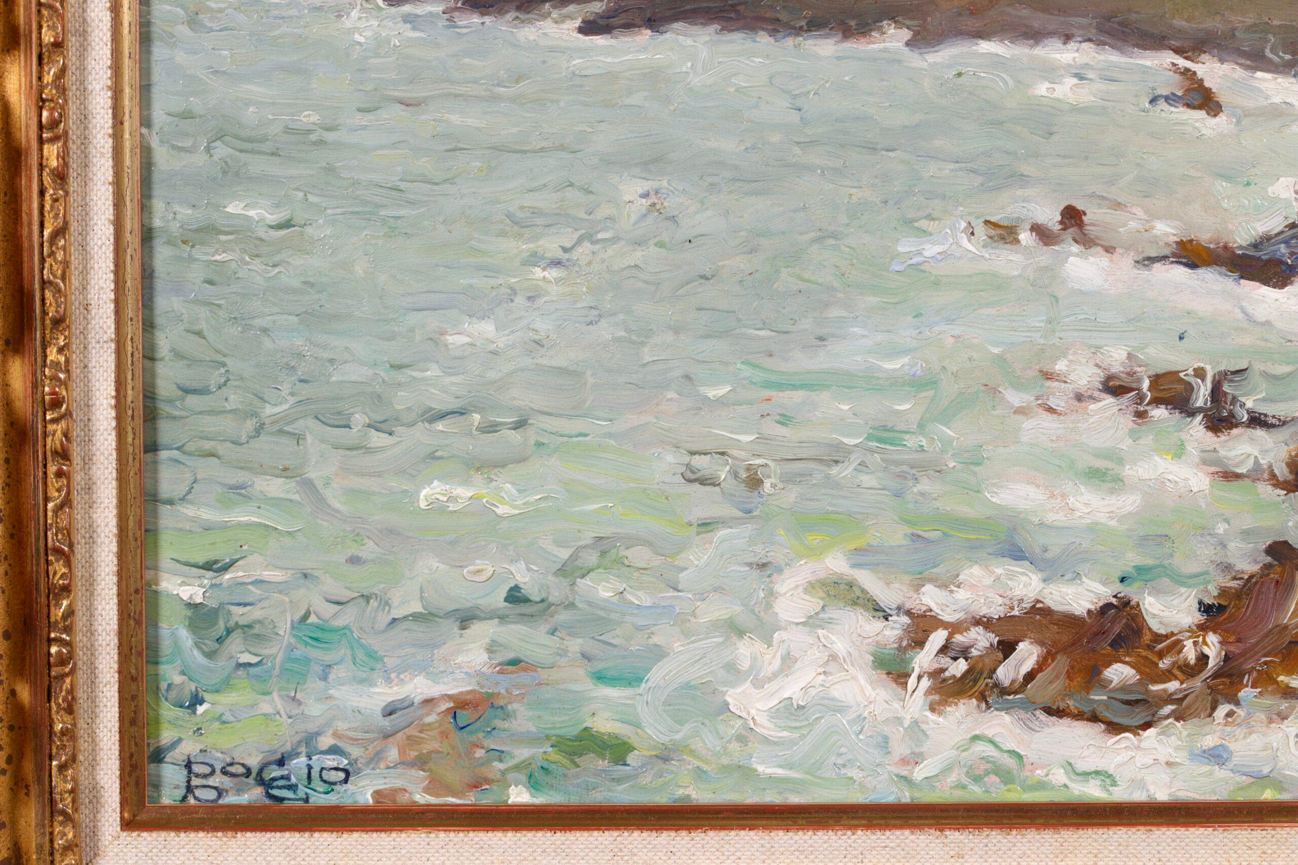 Rochers par temps gris - Impressionist Seascape Oil Painting by Emilio Boggio For Sale 5
