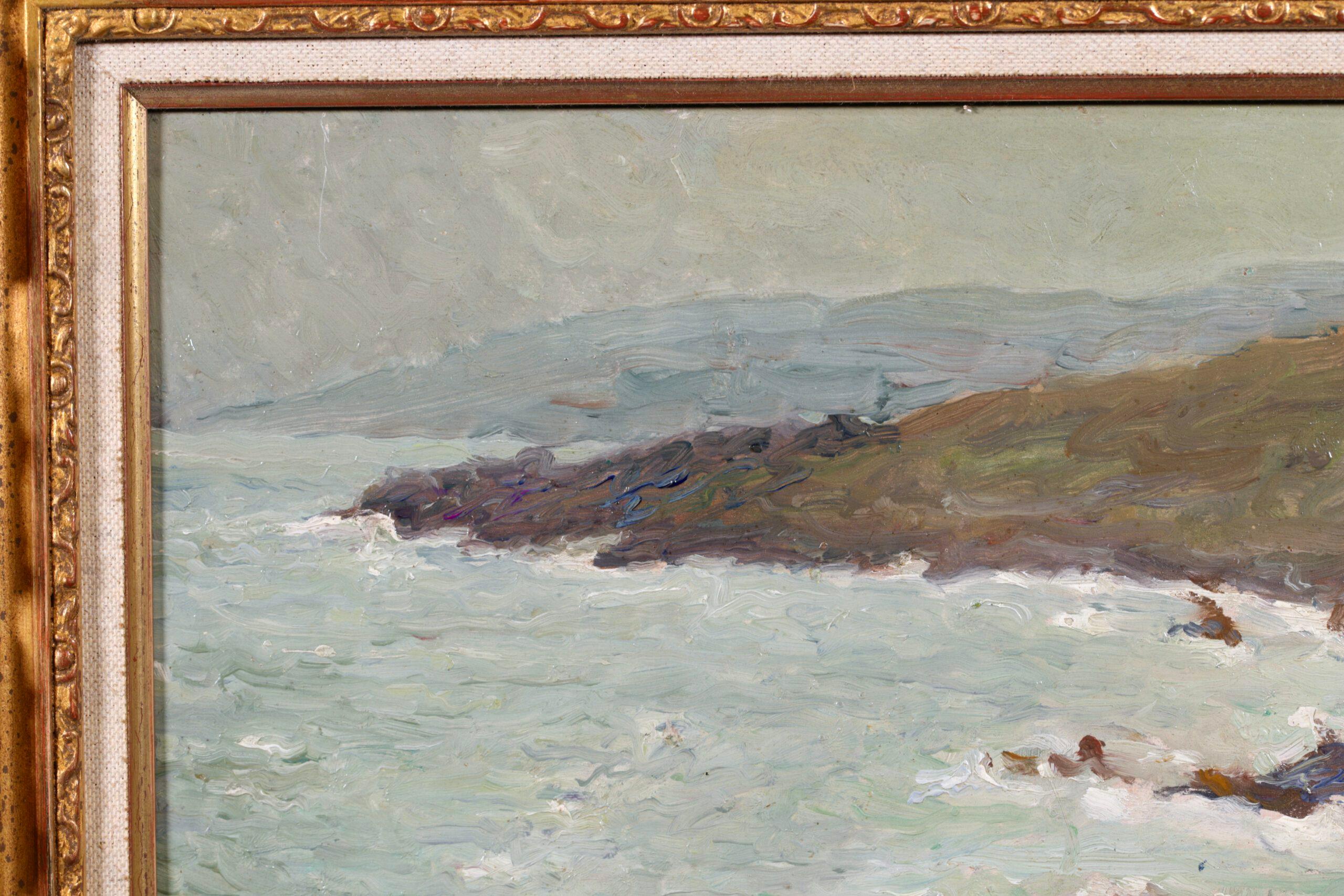 Rochers par temps gris - Impressionist Seascape Oil Painting by Emilio Boggio For Sale 6