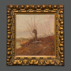 1920s Italian Signed Landscape Oil on Canvas Painting