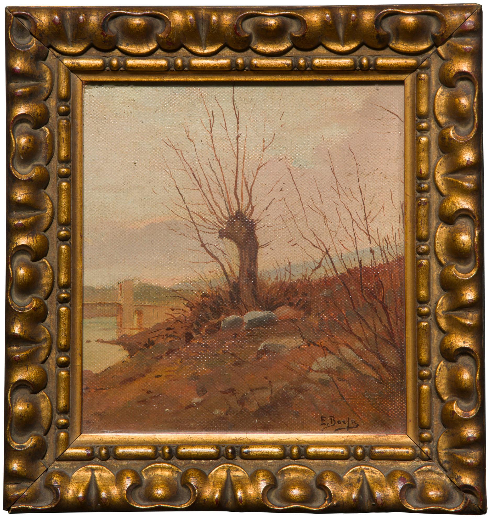 Emilio Borsa Landscape Painting - 1920s Italian Signed Landscape Oil on Canvas Painting