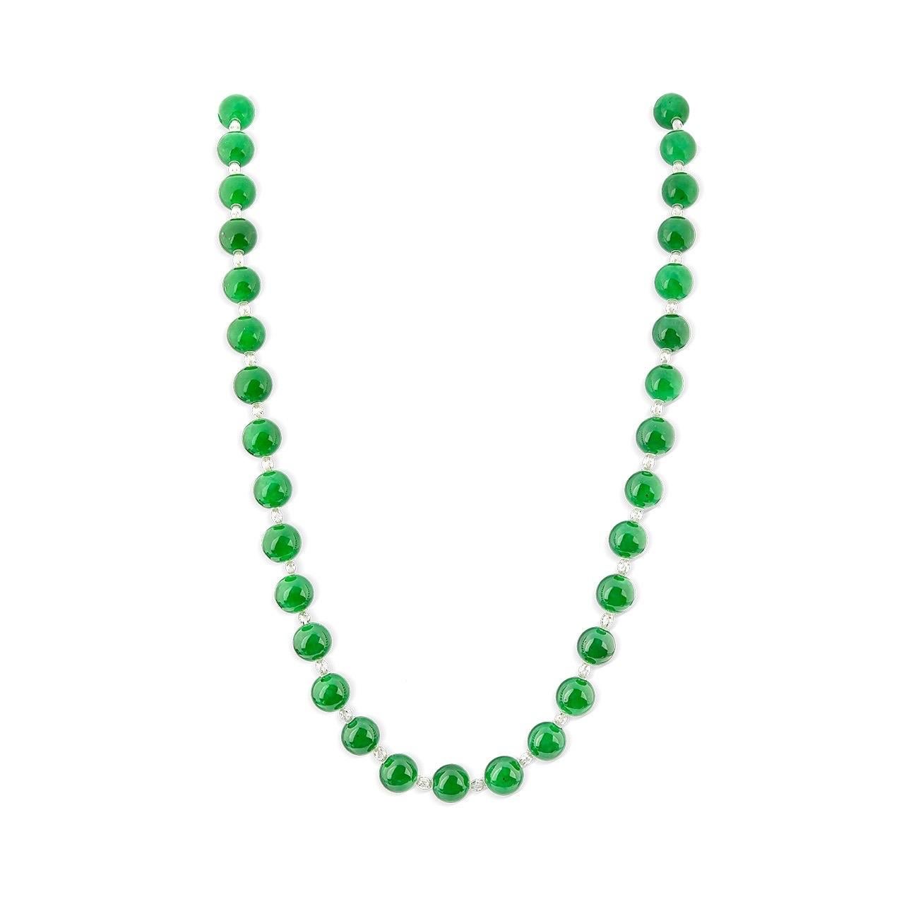 Emilio Certified Natural Jade Beads Necklace  In New Condition For Sale In New York, NY