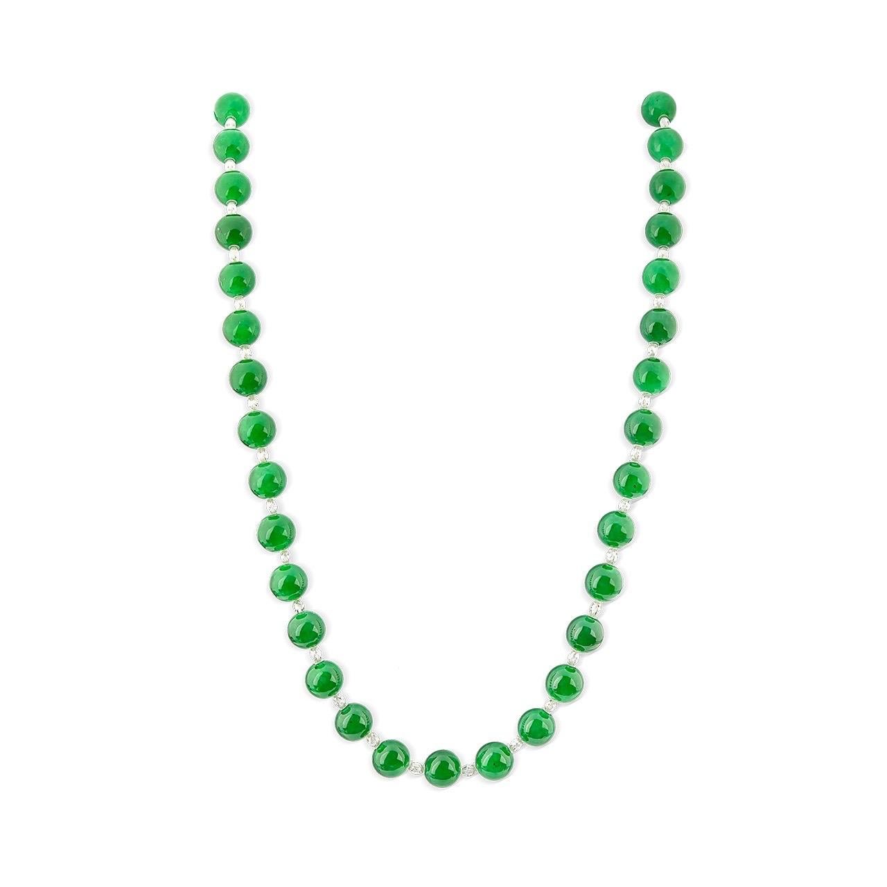 Emilio Certified Natural Jade Beads Necklace In New Condition For Sale In New York, NY