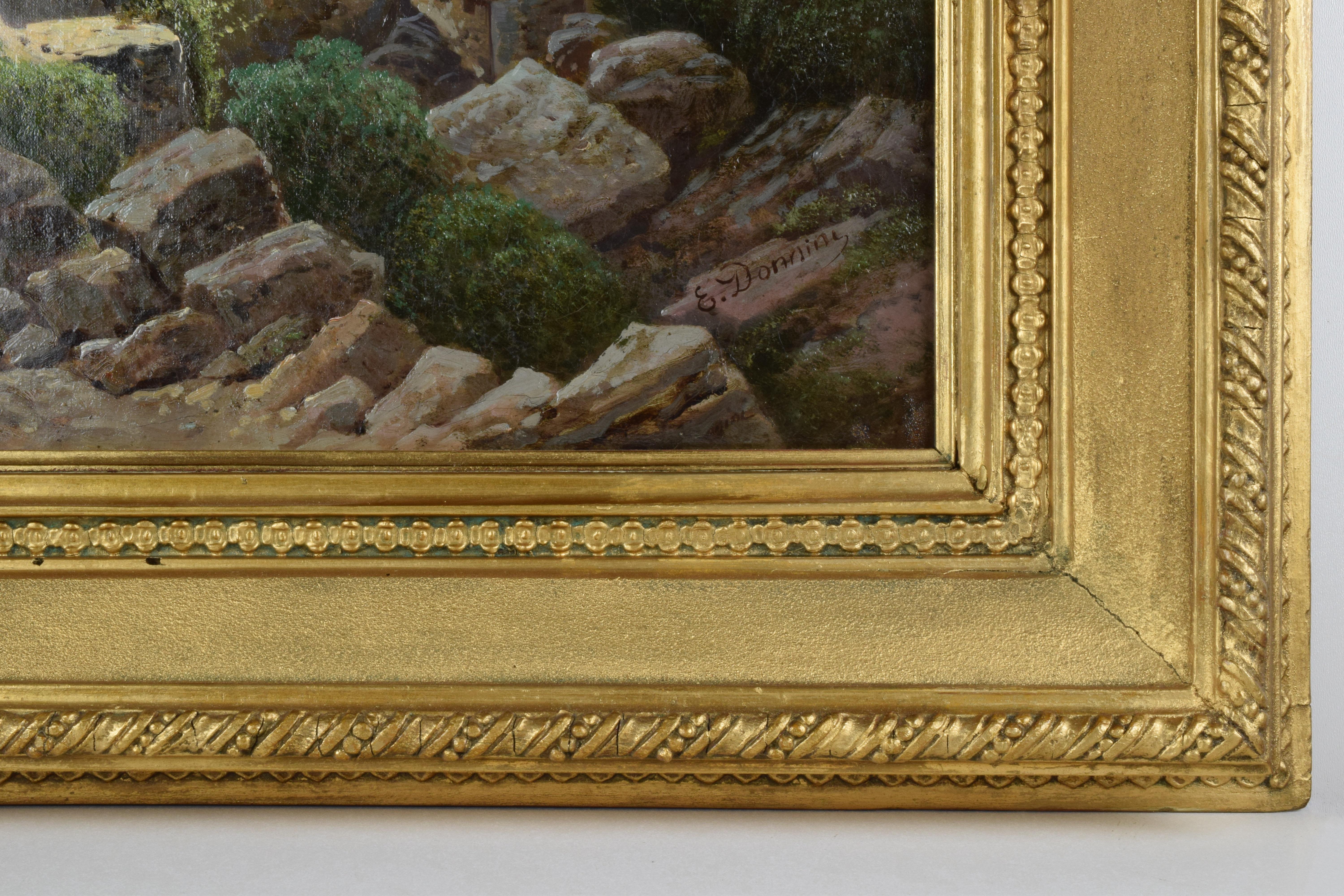 Emilio Donnini Tuscan Landscape, Oil on Canvas with Gilt Frame For Sale 5