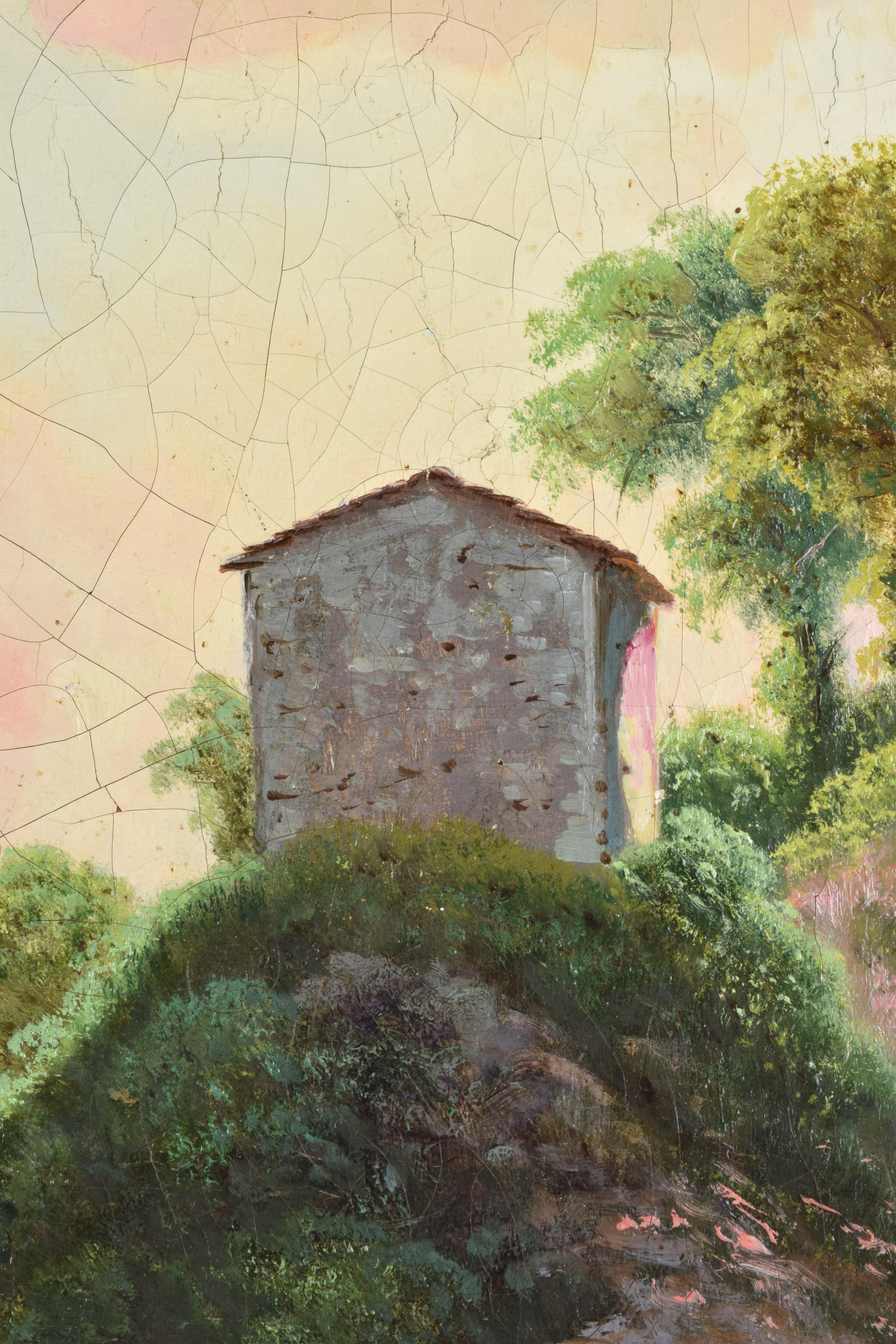 Italian Emilio Donnini Tuscan Landscape, Oil on Canvas with Gilt Frame For Sale