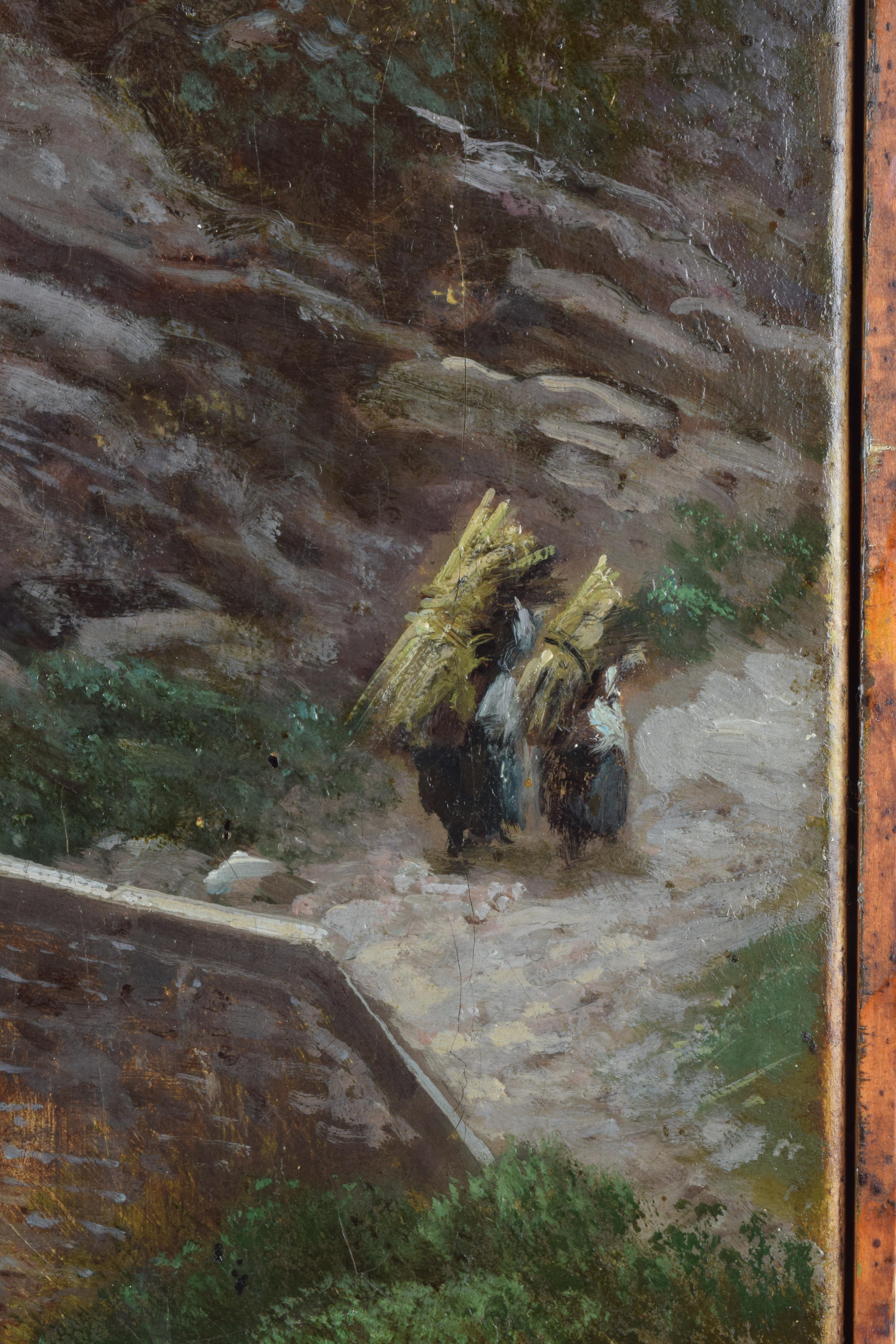 Paesaggio toscano di Emilio Donnini, olio su tela con cornice dorata In condizioni buone in vendita a Prato, IT