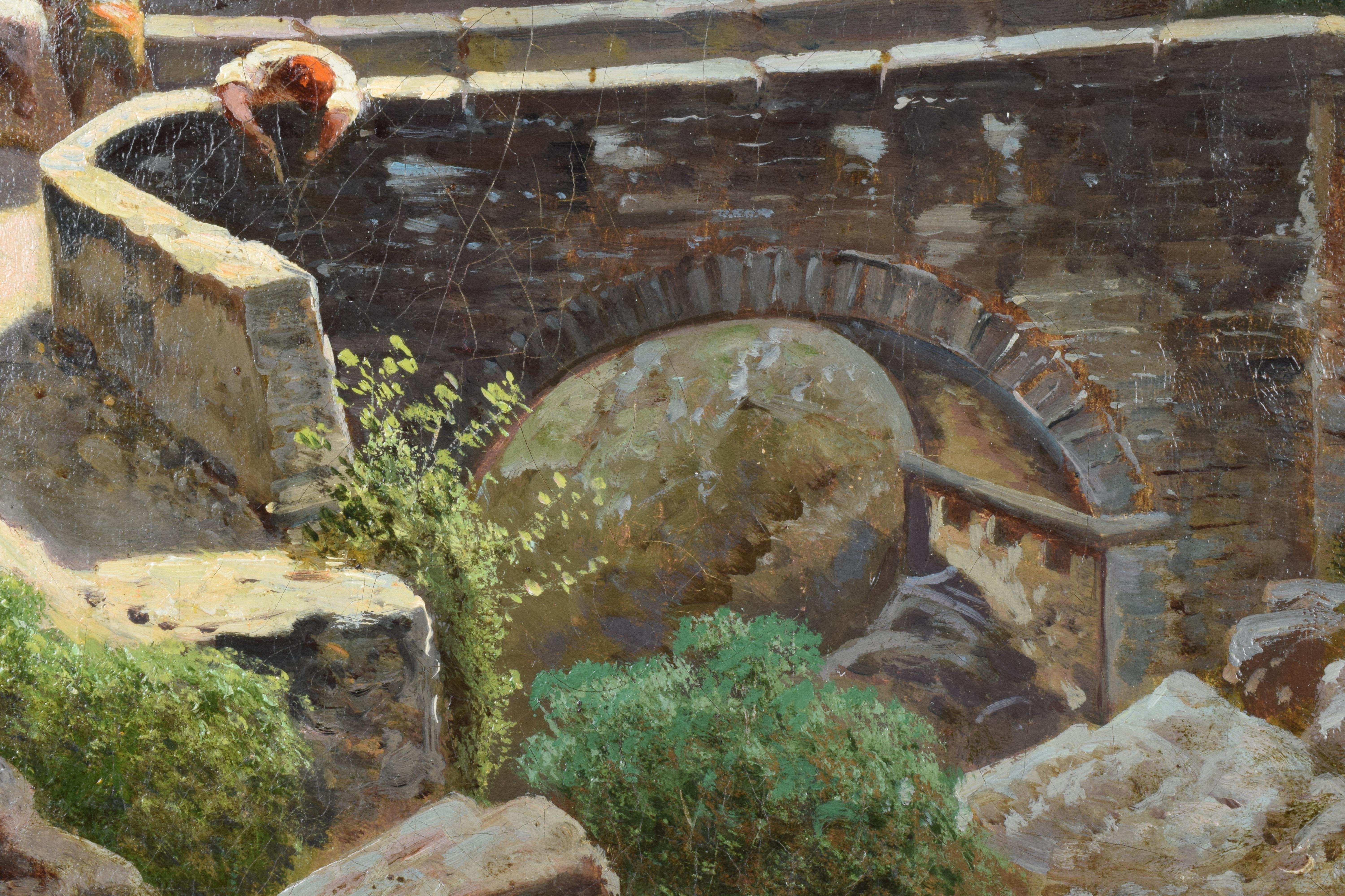 XIX secolo Paesaggio toscano di Emilio Donnini, olio su tela con cornice dorata in vendita