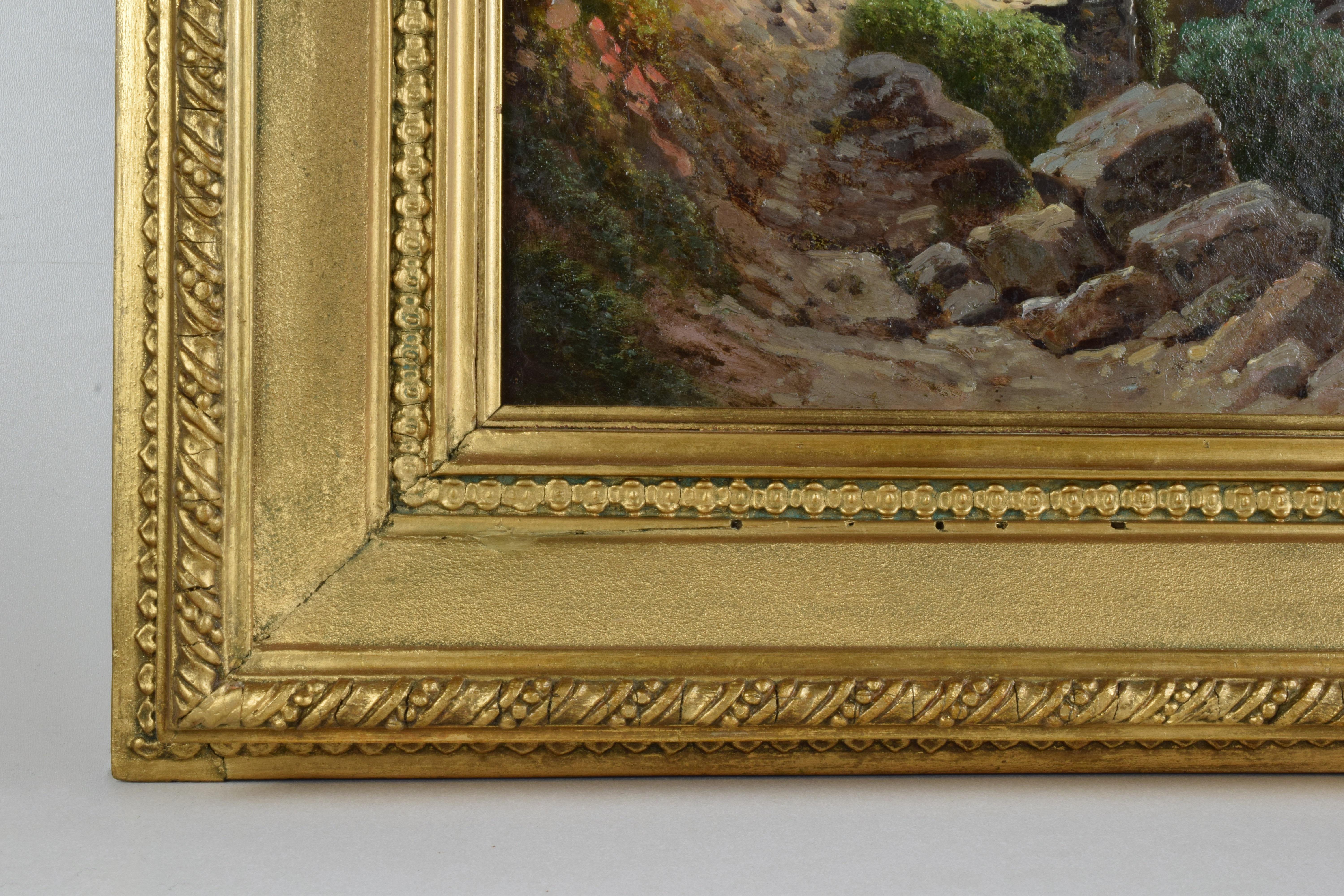 Emilio Donnini Tuscan Landscape, Oil on Canvas with Gilt Frame For Sale 4