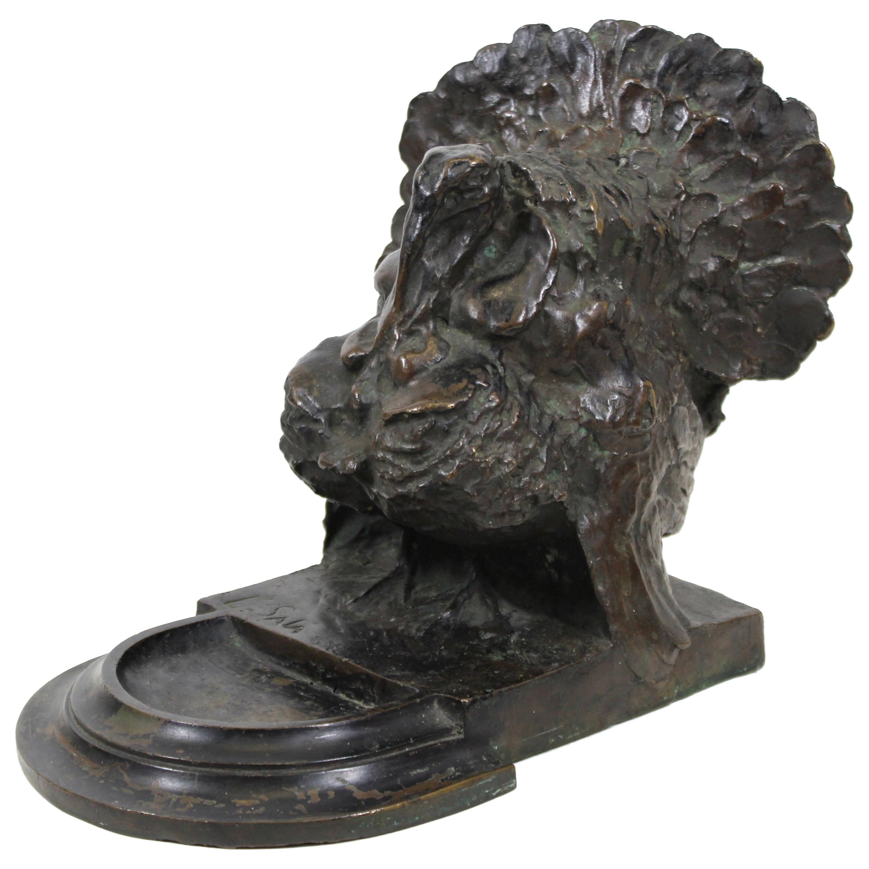 Emilio 'Elia' Sala Italian Animalier Bronze Turkey Sculpture with Tray For Sale