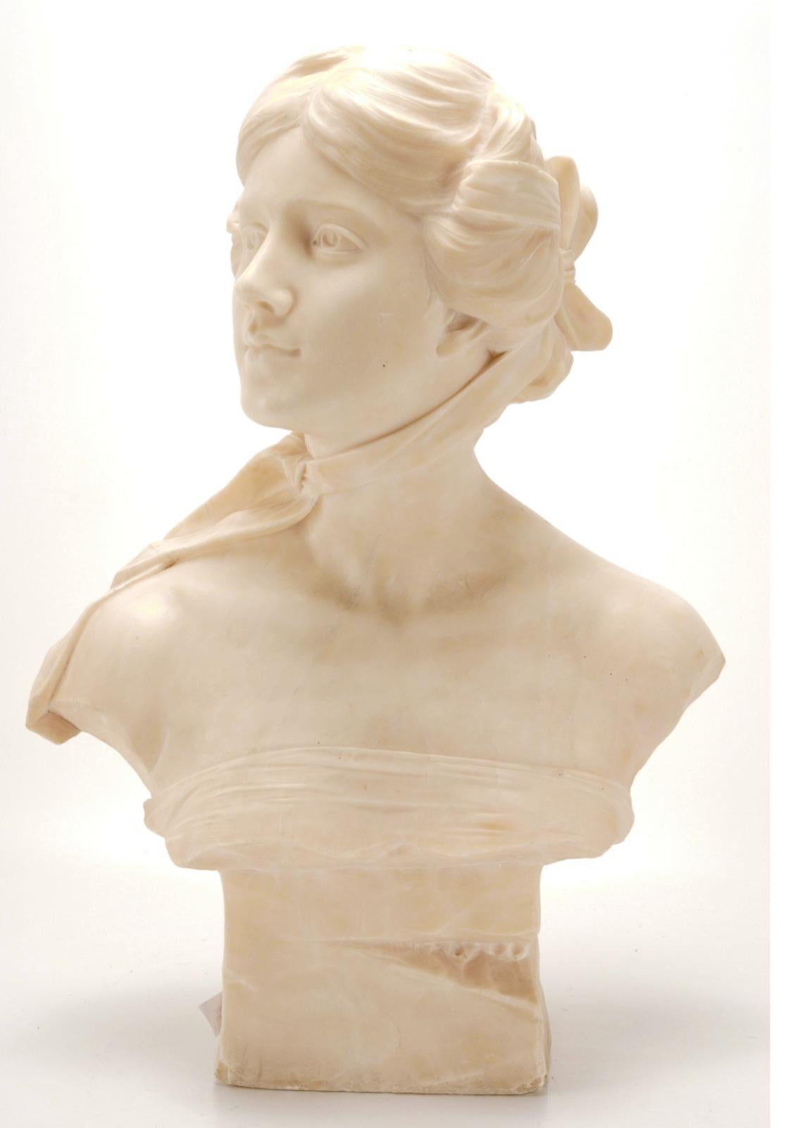 Emilio Fiaschi the Beautiful Florentine Marble Bust In Good Condition For Sale In Madrid, ES