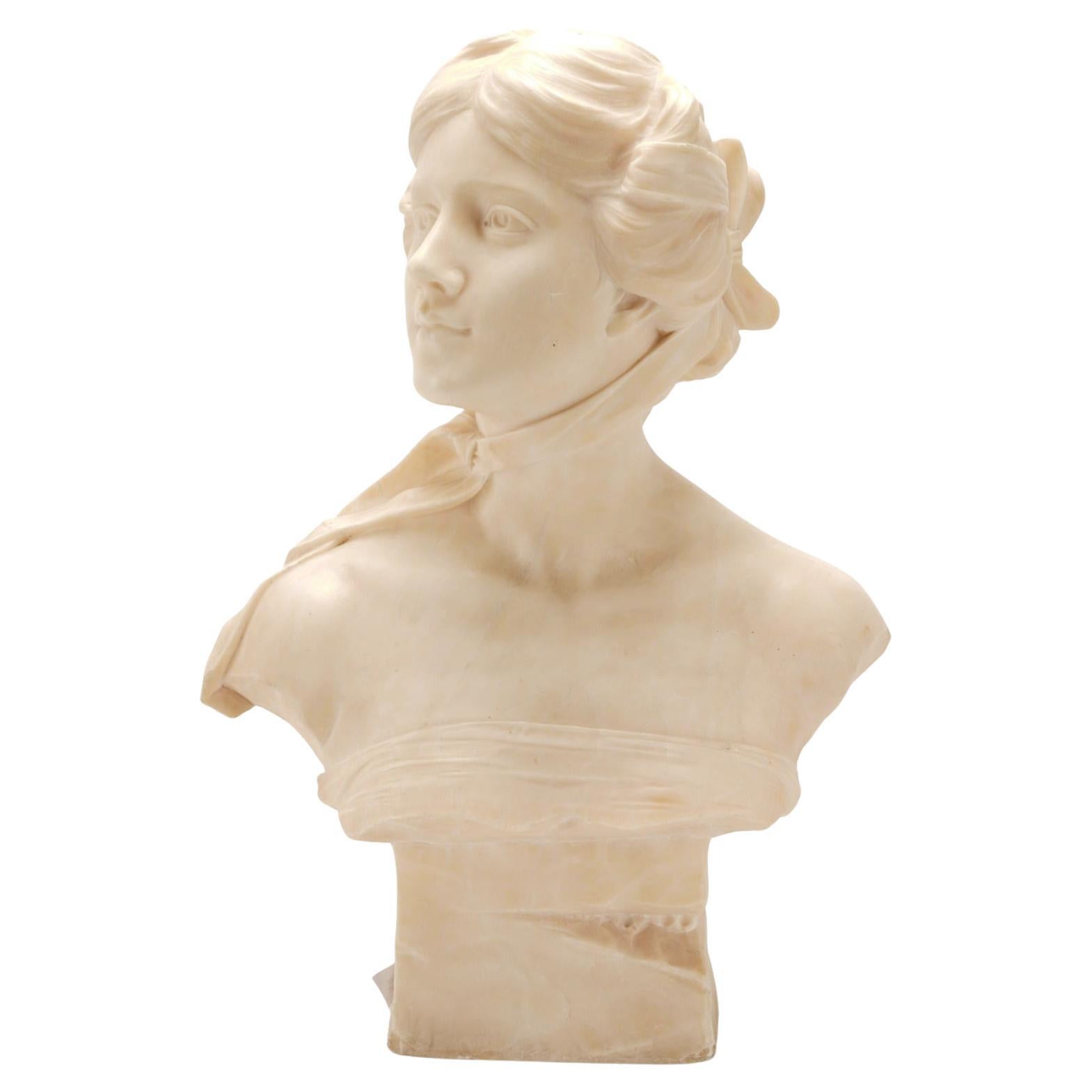 Emilio Fiaschi the Beautiful Florentine Marble Bust For Sale