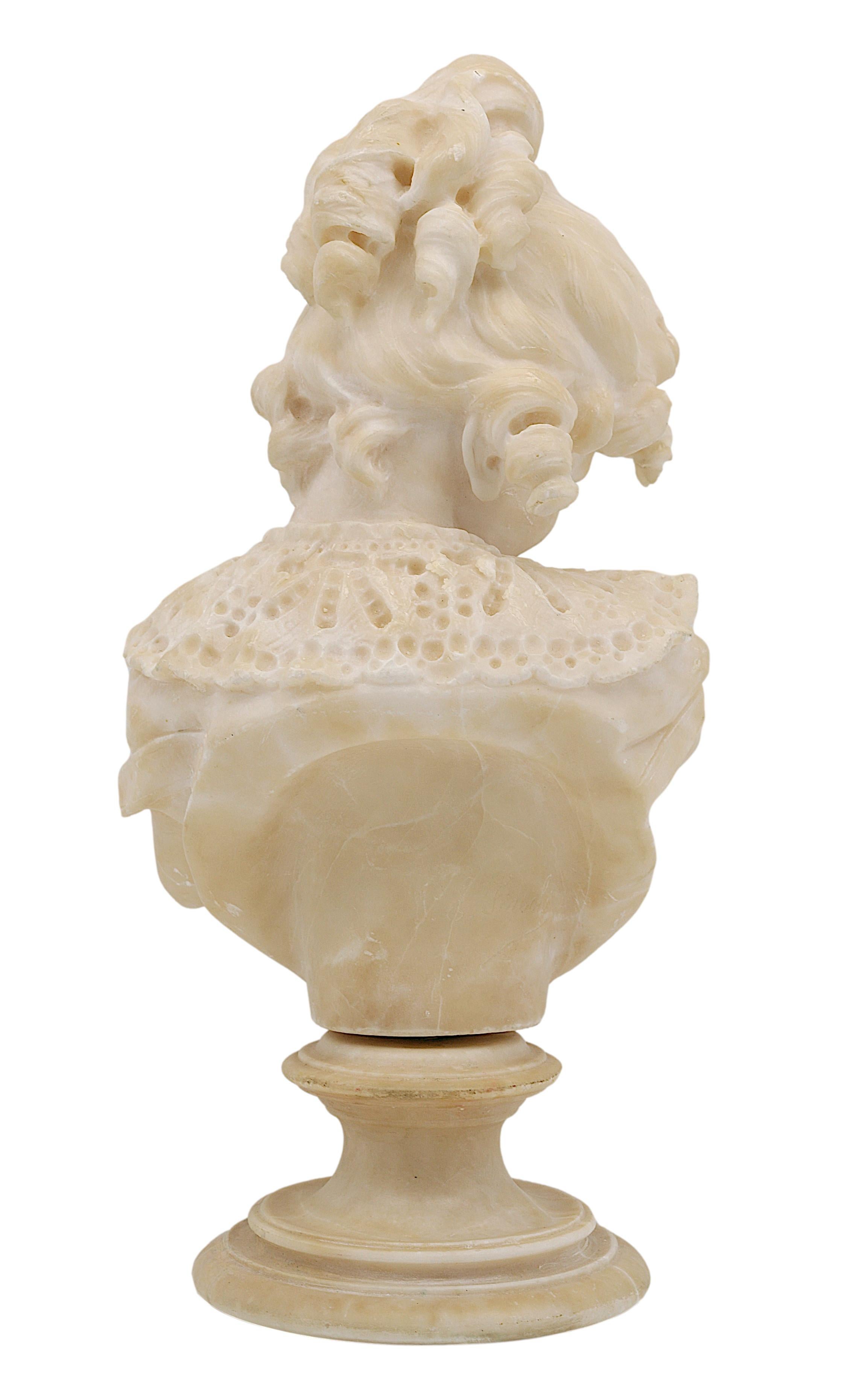Emilio FIASCHI Little Girl Alabaster Bust Sculpture, 1890s For Sale 4