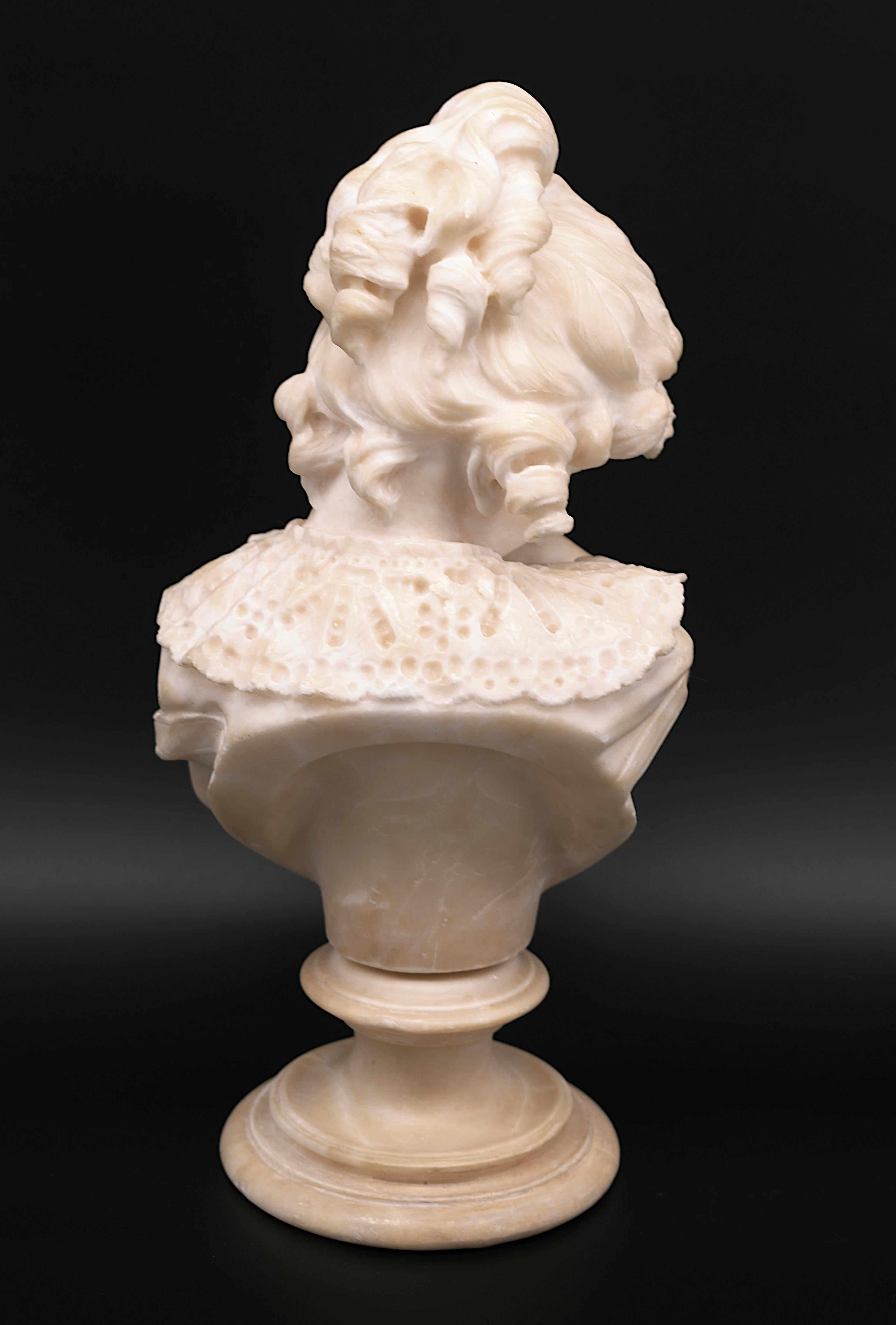 Emilio FIASCHI Little Girl Alabaster Bust Sculpture, 1890s For Sale 5