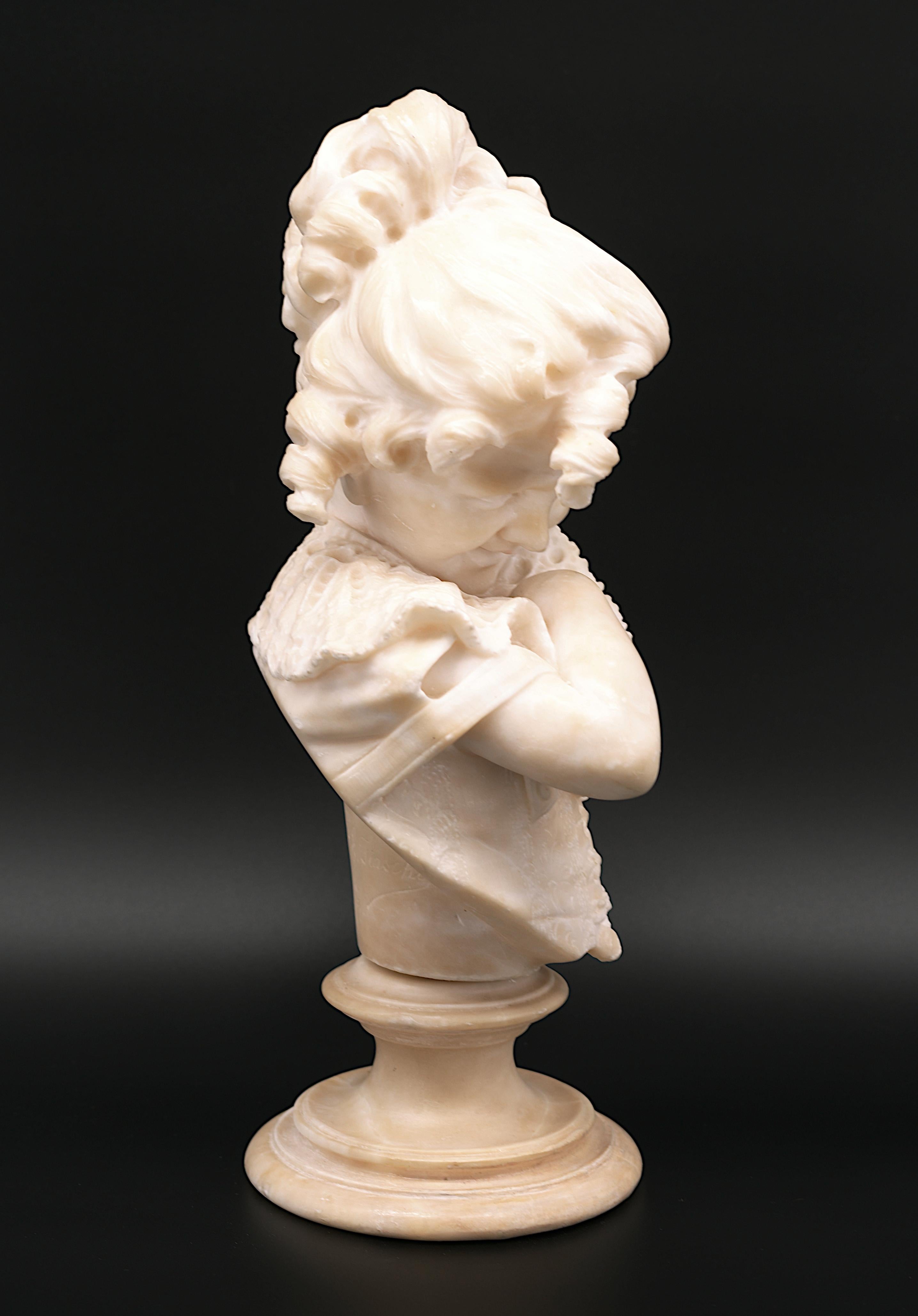 Emilio FIASCHI Little Girl Alabaster Bust Sculpture, 1890s For Sale 5