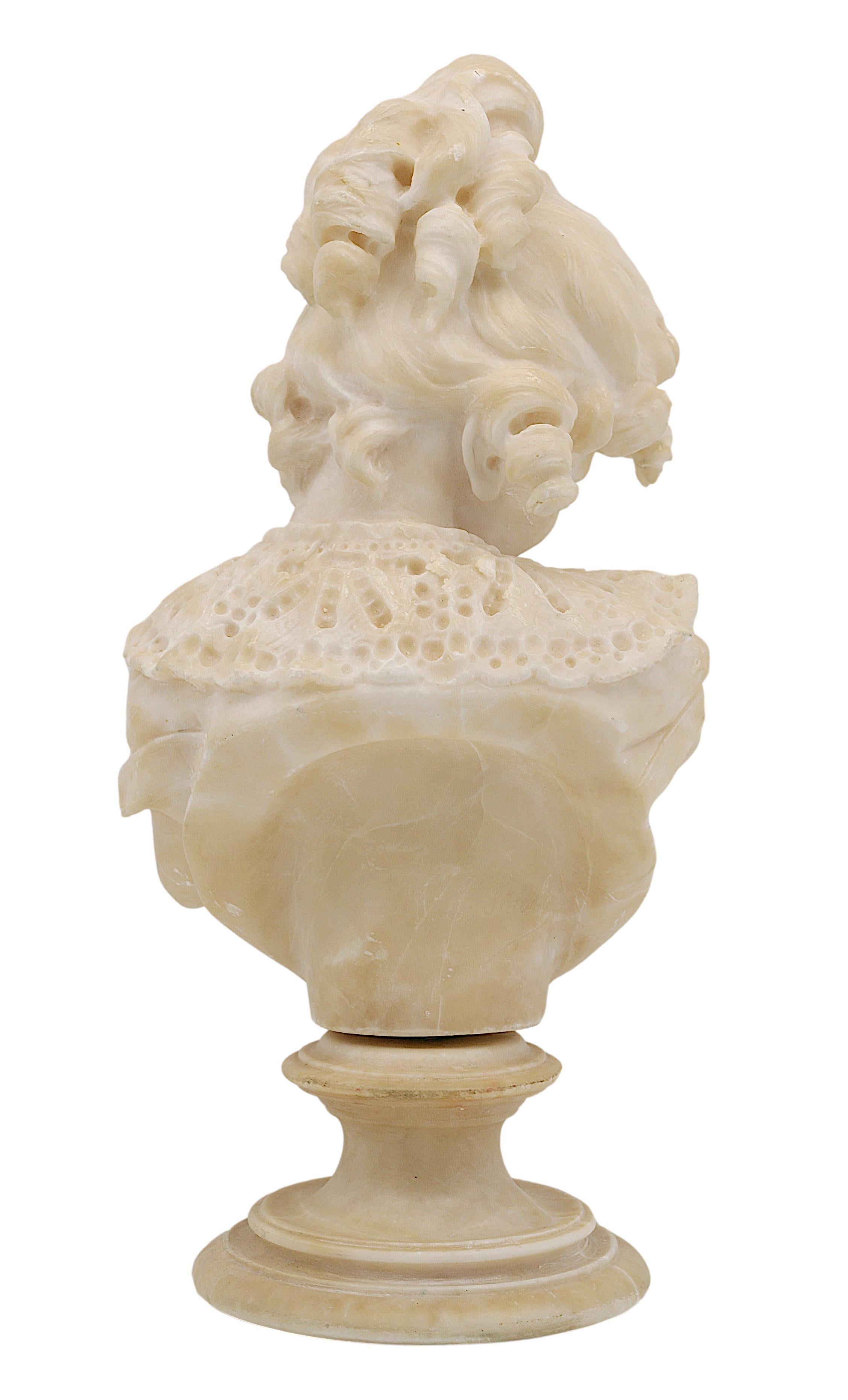 Emilio FIASCHI Little Girl Alabaster Bust Sculpture, 1890s For Sale 6