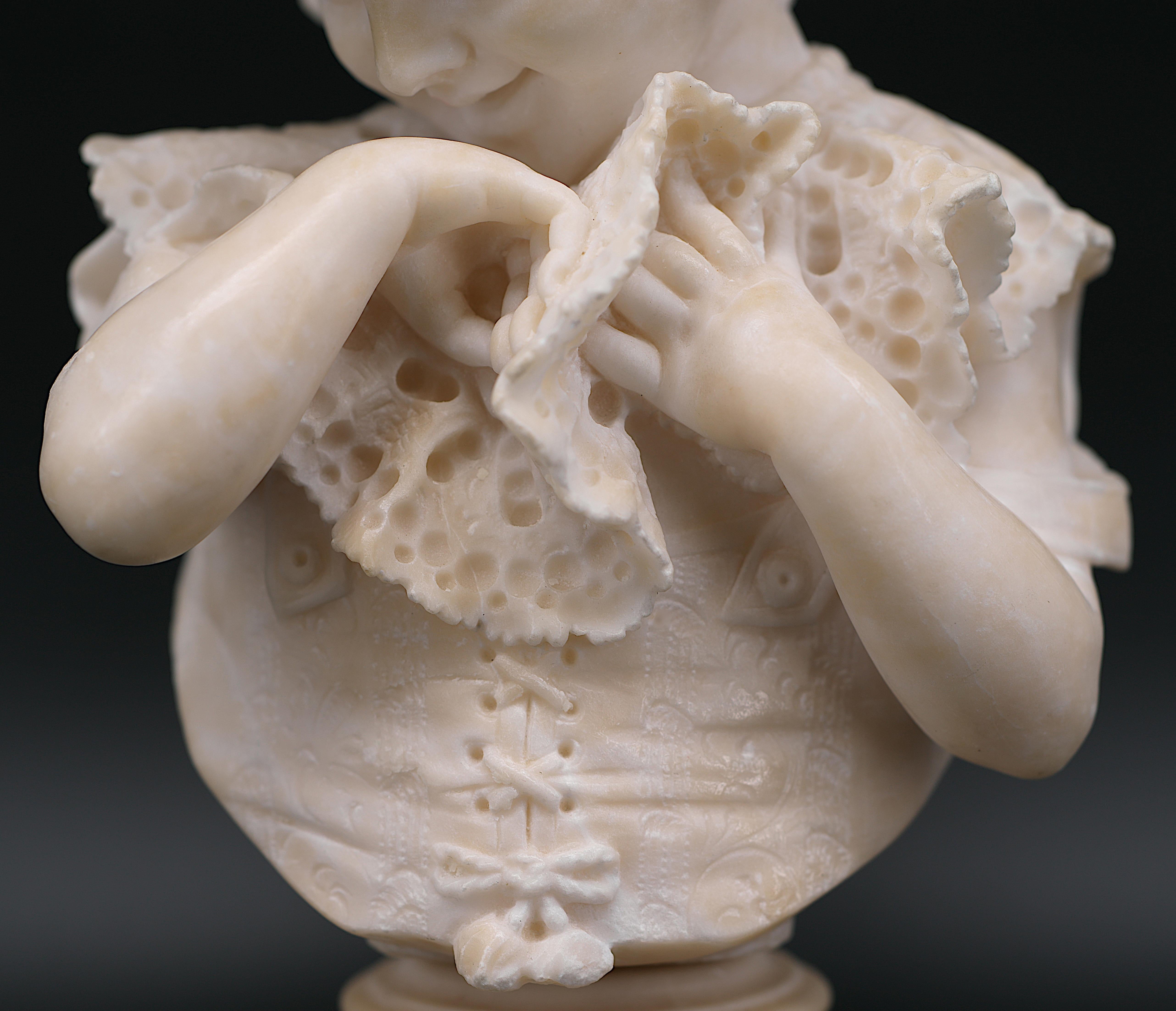 Emilio FIASCHI Little Girl Alabaster Bust Sculpture, 1890s For Sale 7