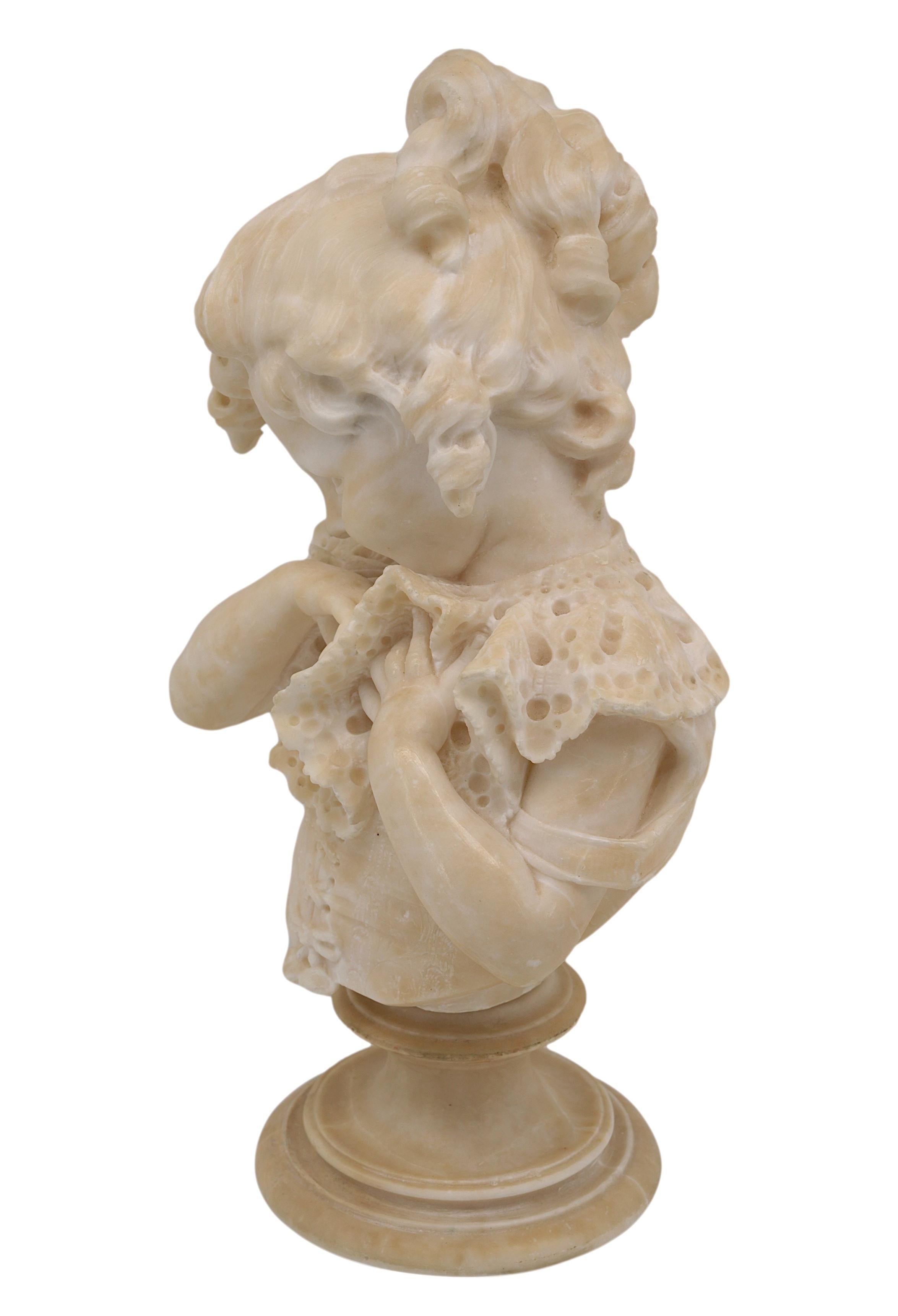 Emilio FIASCHI Little Girl Alabaster Bust Sculpture, 1890s For Sale 7
