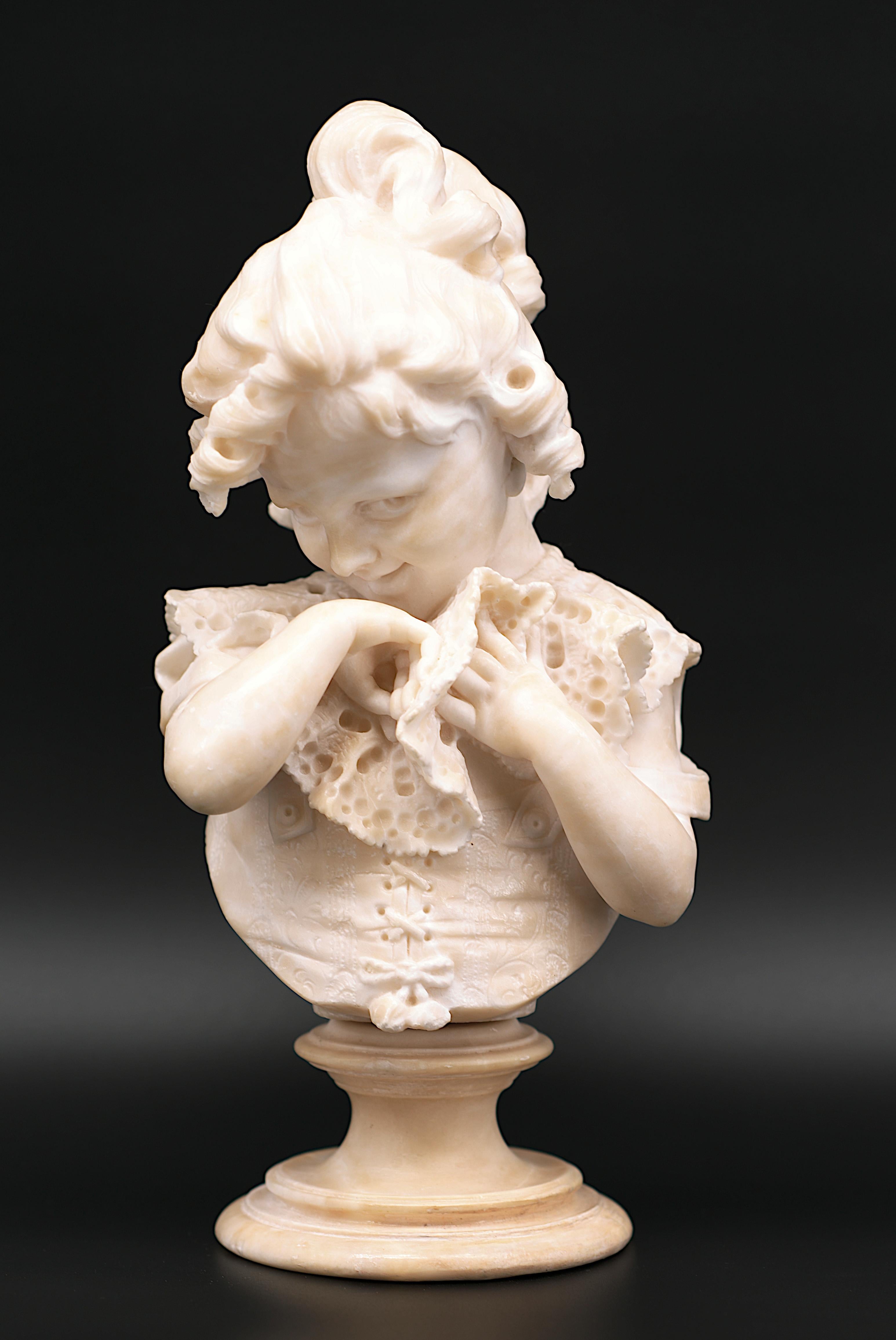 Emilio FIASCHI Little Girl Alabaster Bust Sculpture, 1890s For Sale 10
