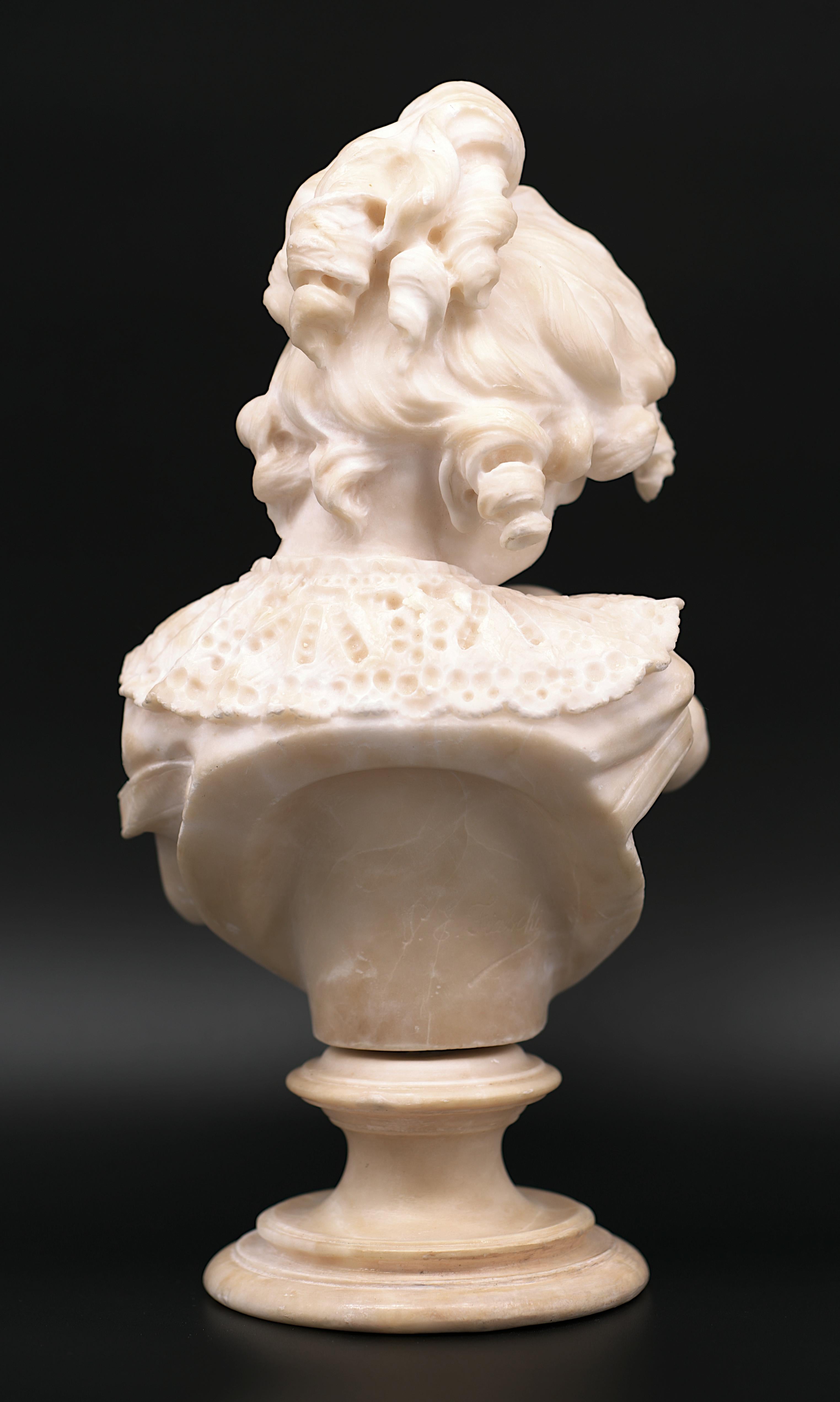 Emilio FIASCHI Little Girl Alabaster Bust Sculpture, 1890s For Sale 10