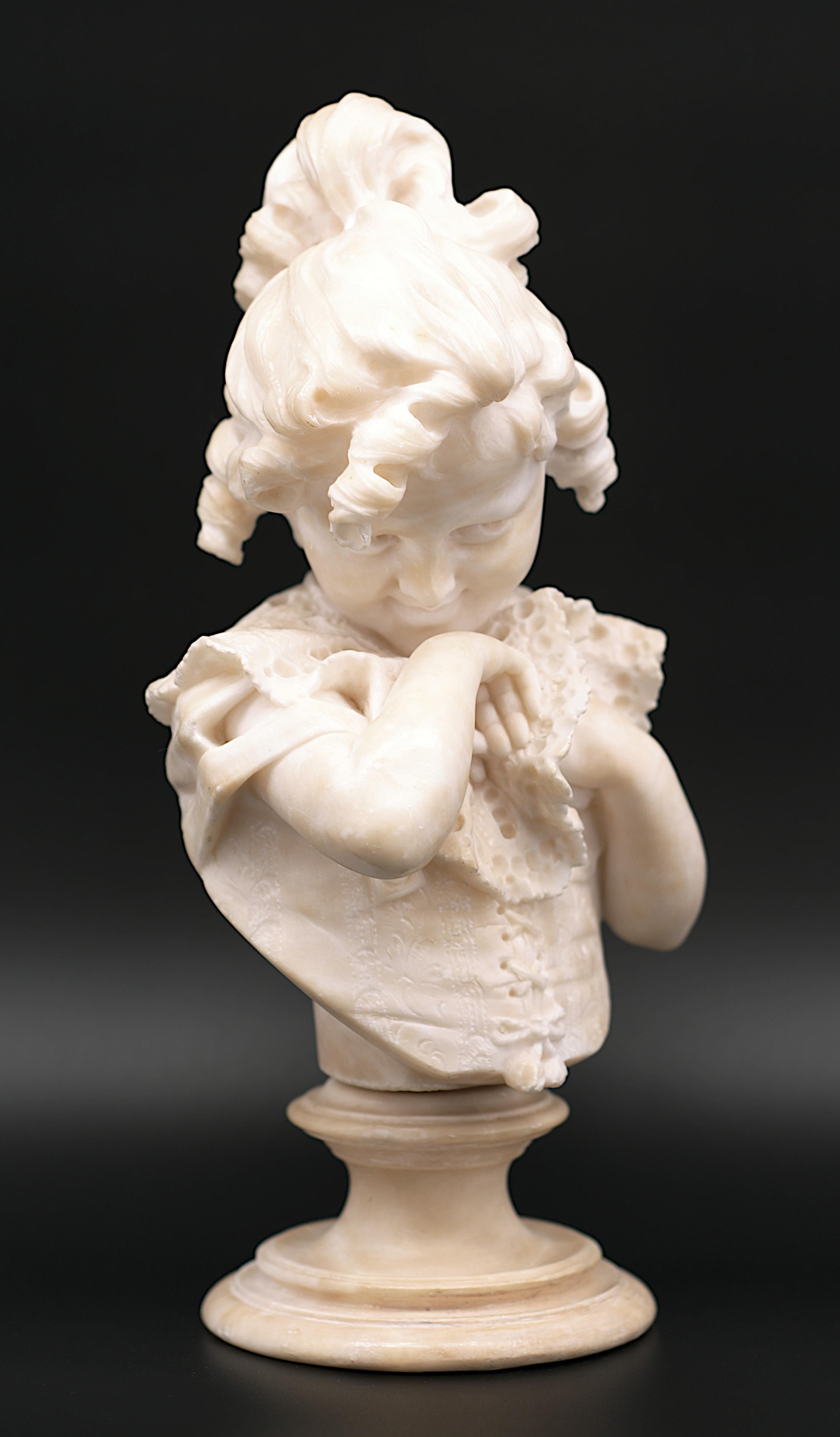 Emilio FIASCHI Little Girl Alabaster Bust Sculpture, 1890s For Sale 11
