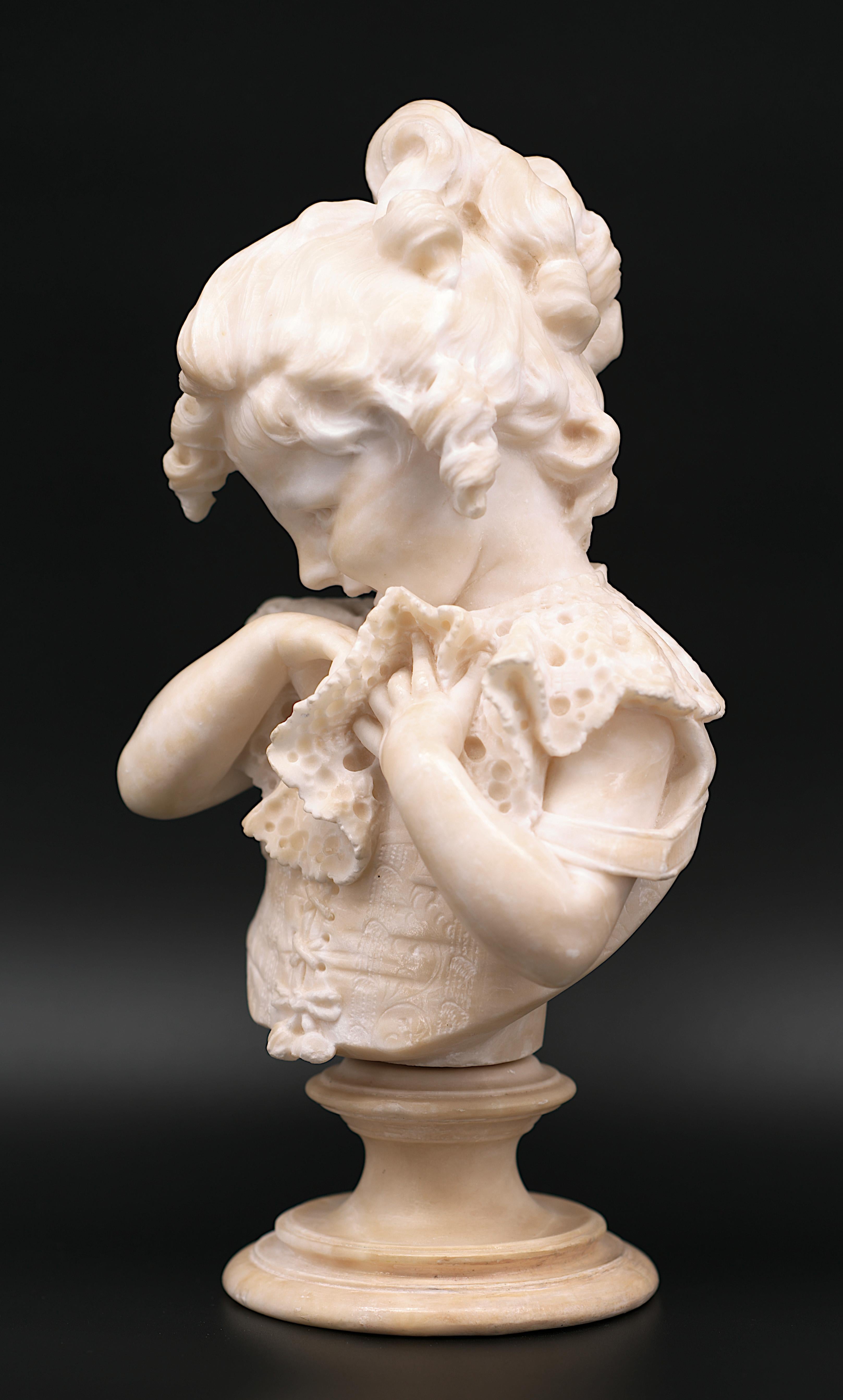 Emilio FIASCHI Little Girl Alabaster Bust Sculpture, 1890s For Sale 1