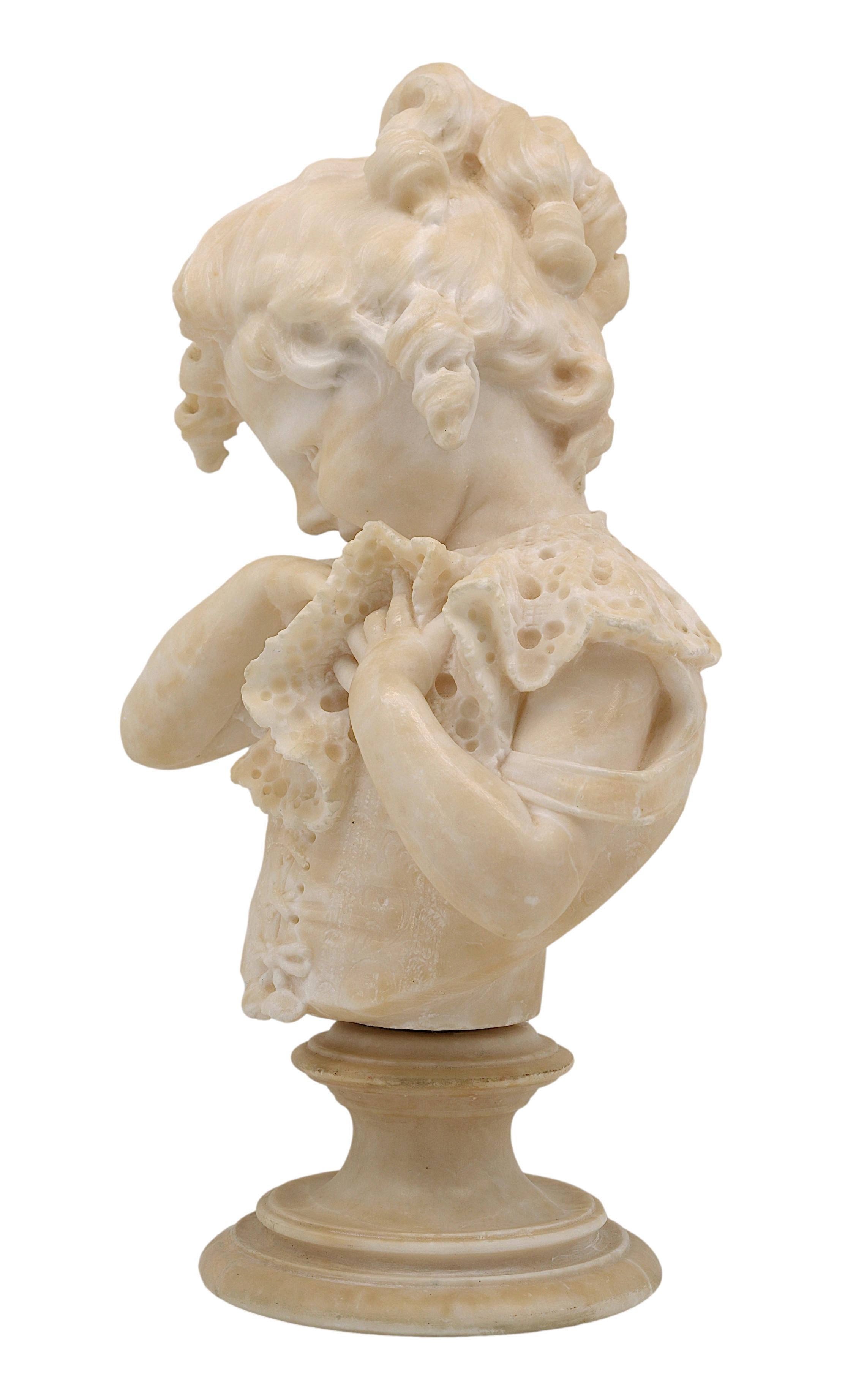 Emilio FIASCHI Little Girl Alabaster Bust Sculpture, 1890s For Sale 1