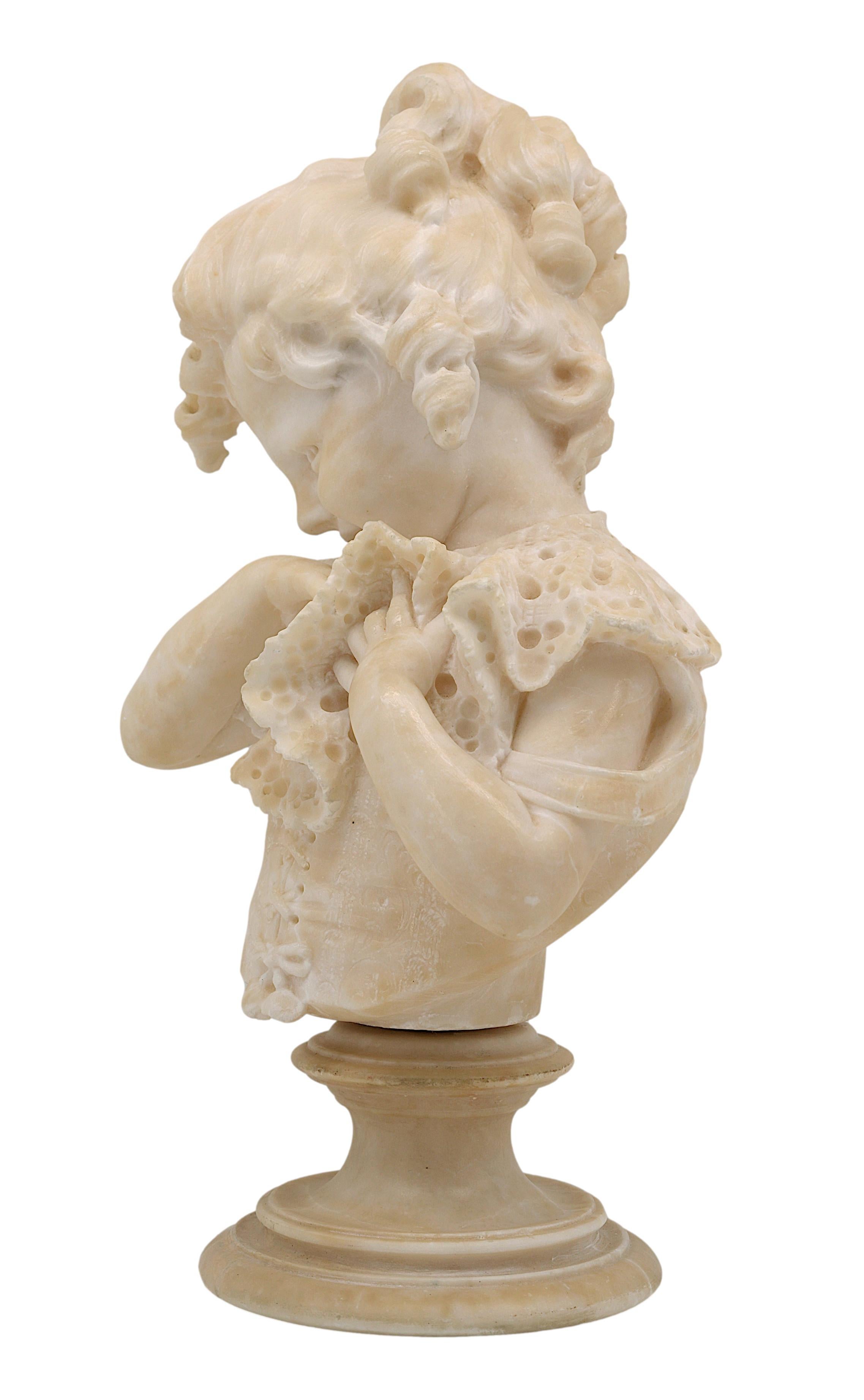Emilio FIASCHI Little Girl Alabaster Bust Sculpture, 1890s For Sale 2