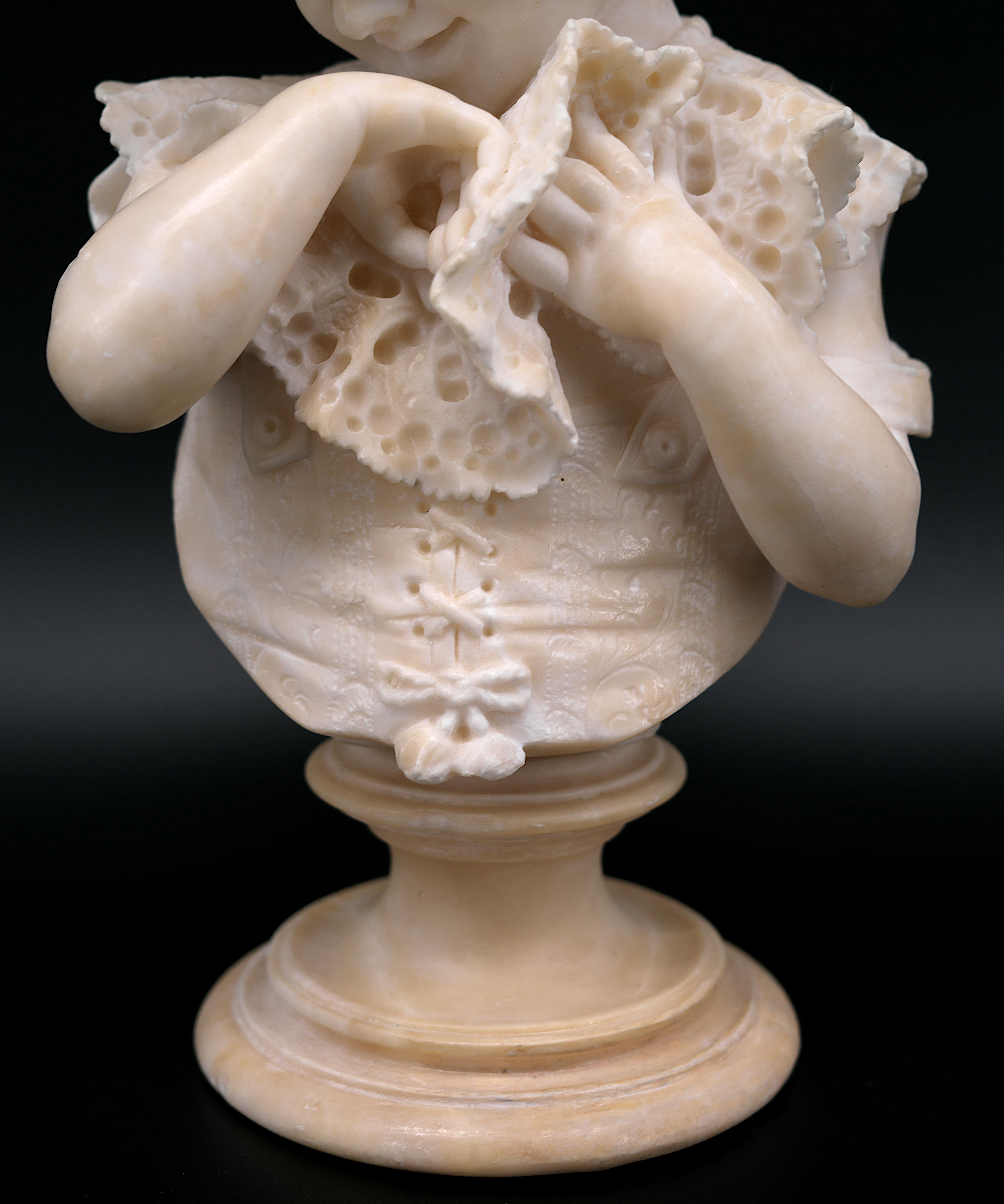 Emilio FIASCHI Little Girl Alabaster Bust Sculpture, 1890s For Sale 3