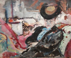 Emilio Grau Sala (1911 - 1975) - Óleo sobre tabla - Interior con figura