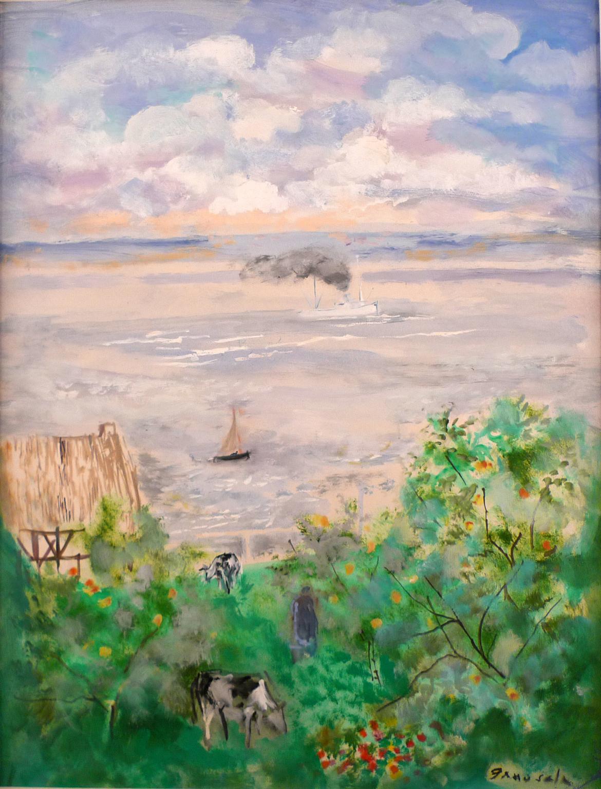« L'estuaire de la Seine, Normandie », huile sur C. d'Emilio Grau Sala, 20e siècle