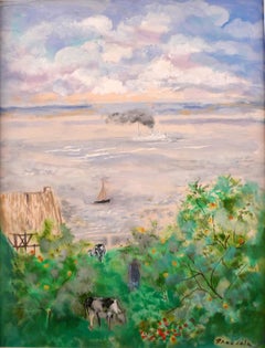 Vintage "L'estuaire de la Seine, Normandie", 20th Century Oil on C. by Emilio Grau Sala