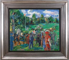 "Courses Deauville", Huile sur toile du 20e siècle de l'artiste Emilio Grau Sala