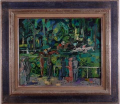"Courses d´ obstacles", 20th Century oil on canvas Spanish artist E. Grau Sala