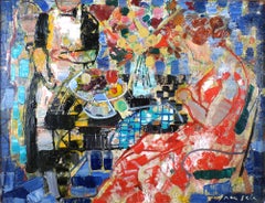 ""Figuren in einem Innenraum mit Obstschale, Paris 1959", Öl auf Leinwand von Grau Sala