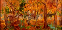 "Horse Riding in Autunm", 20th Century Oil on Canvas by Emilio Grau Sala