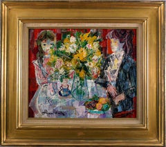 Retro "Interieur aux Fleurs Jaunes" 20th Century Oil on Canvas by Emilio Grau Sala