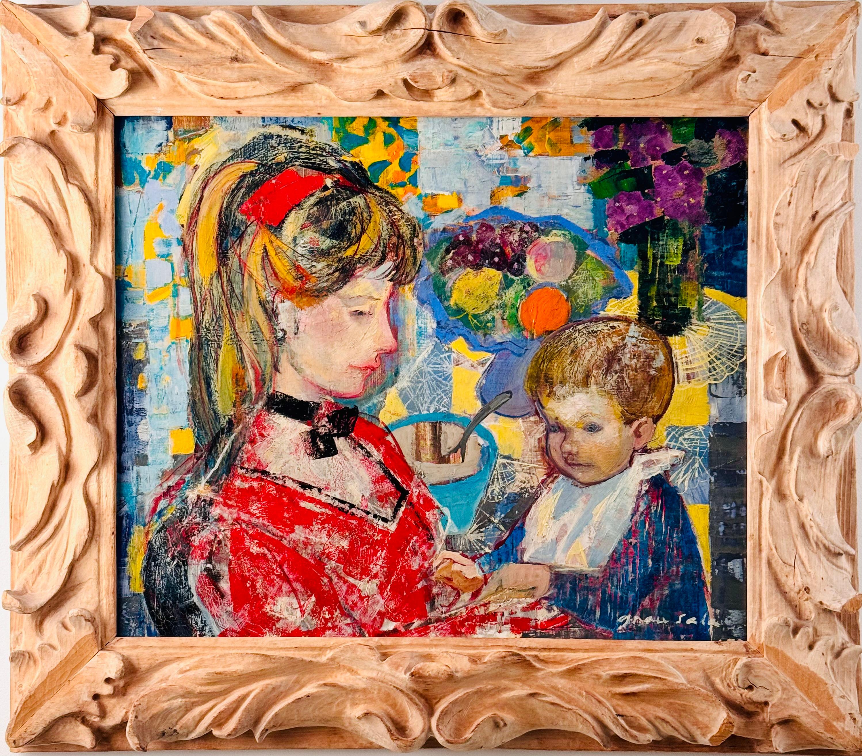Emilio Grau Sala Interior Painting – Interieur mit Mutter und Kind