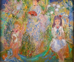"Jardin Familial", olio su tela del XX secolo dell'artista spagnolo Emilio Grau Sala