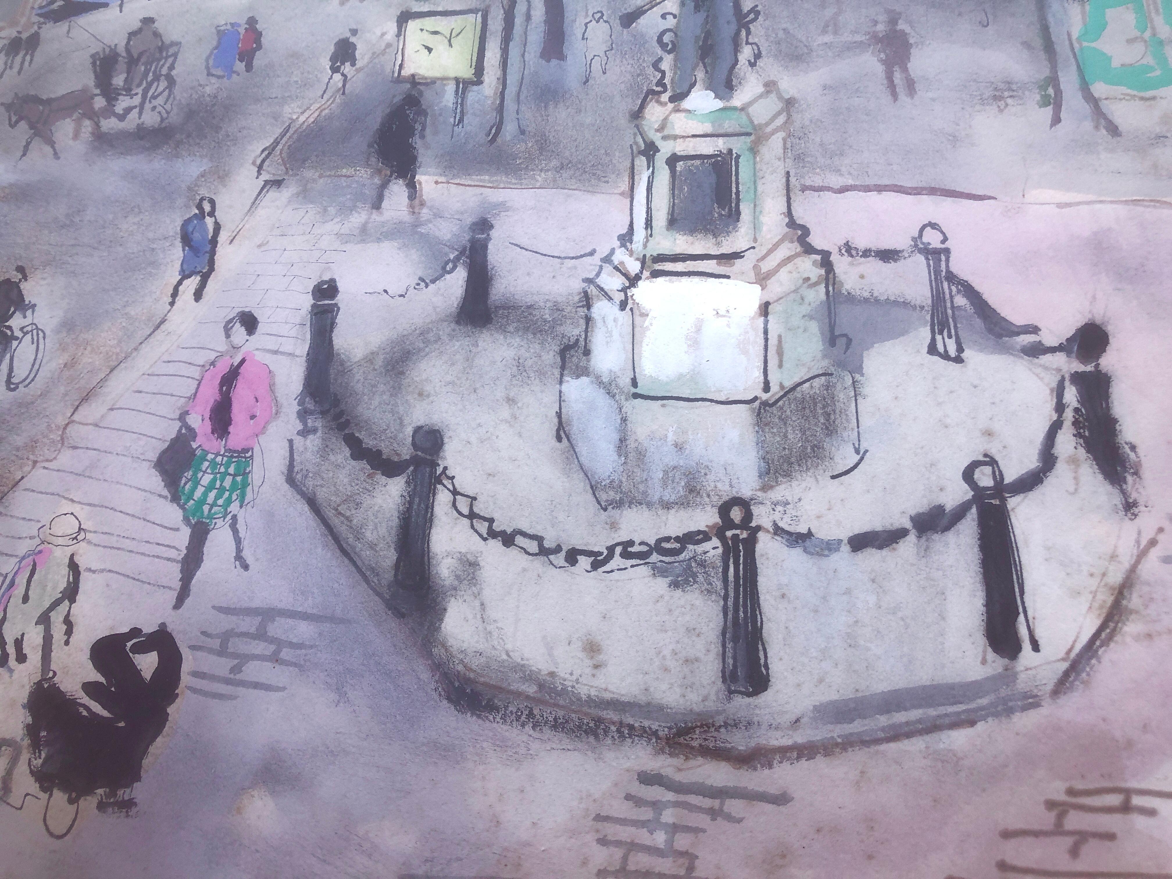 La Rochelle France mixed media painting urbanscape - Fauvist Painting by Emilio Grau Sala