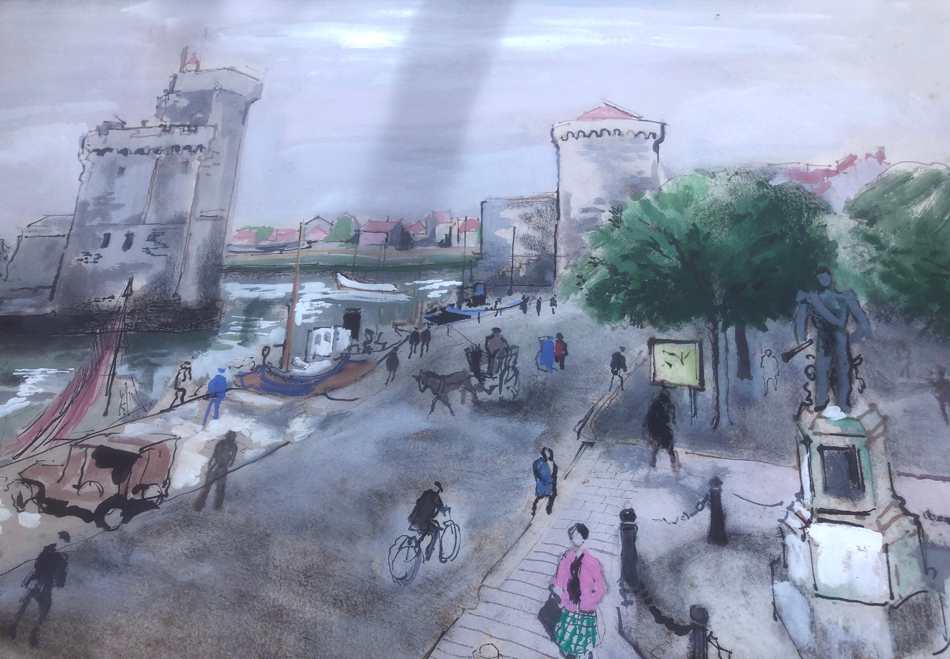 La Rochelle France mixed media painting urbanscape 2