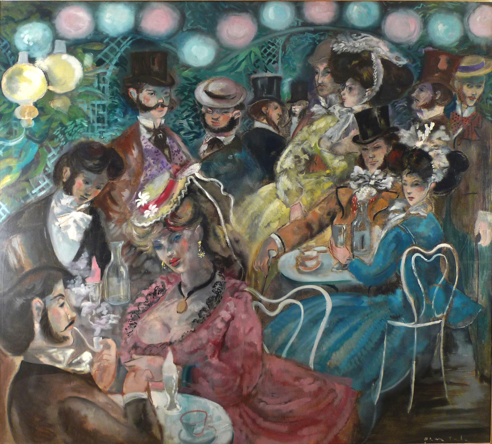 "Le Moulin de la Galette", Large 20th Century oil on canvas by Emilio Grau Sala