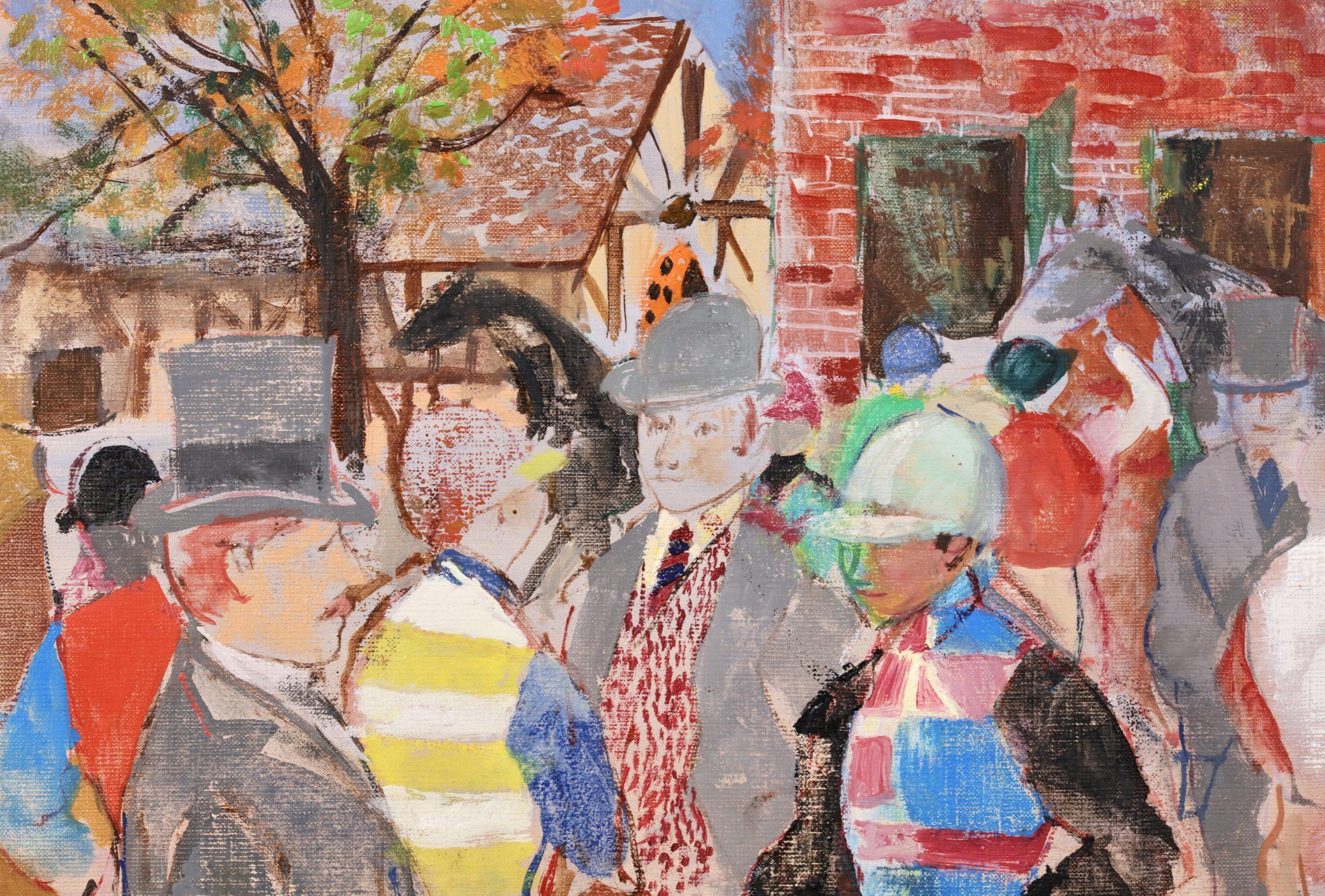 Les Jockey & La Propietaire - Óleo figurativo postimpresionista de E Grau Sala - Painting de Emilio Grau Sala