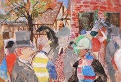 Les Jockey & La Propietaire - Post Impressionist Figurative Oil by E Grau Sala