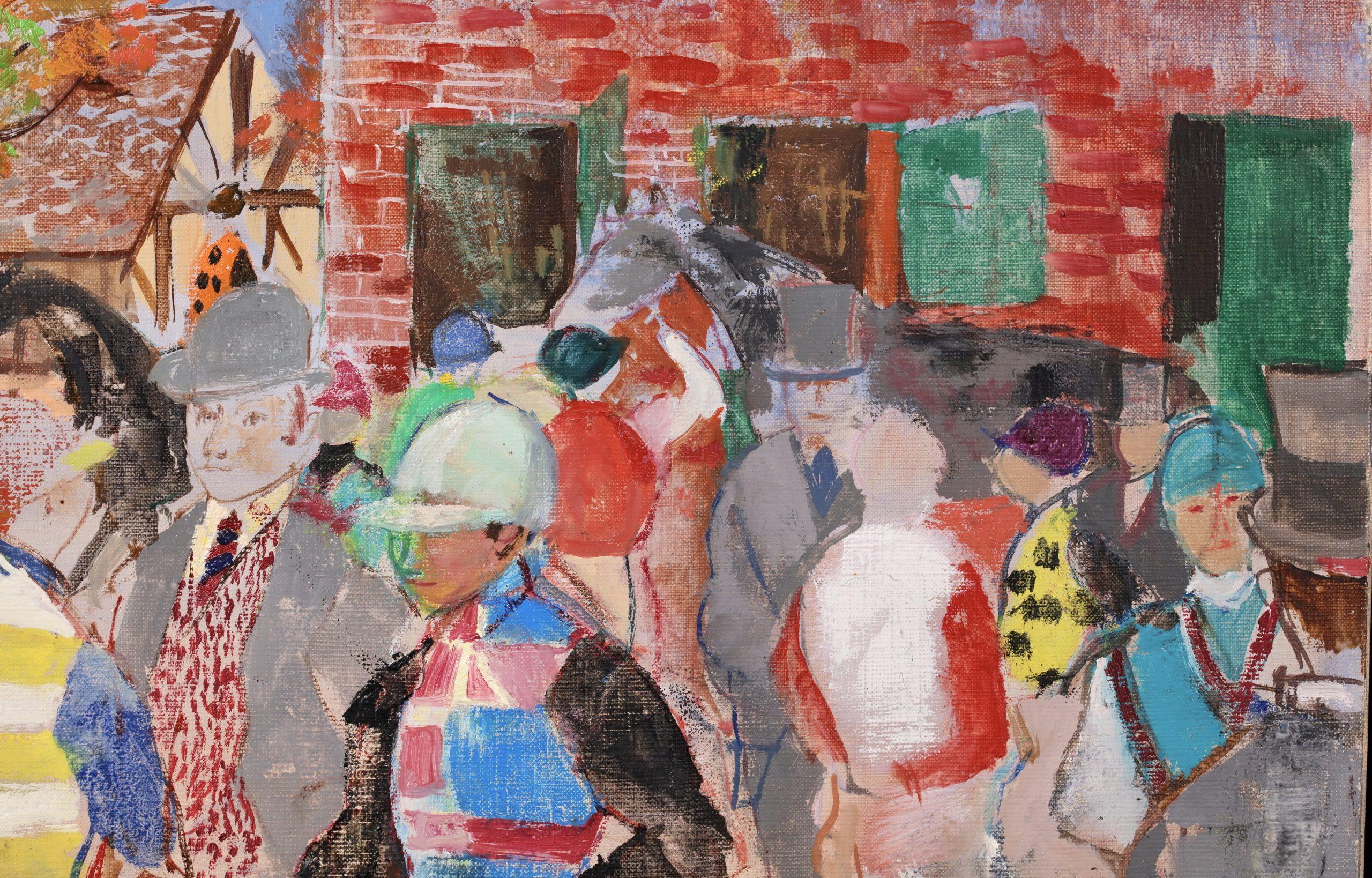 Les Jockey & La Propietaire - Óleo figurativo postimpresionista de E Grau Sala en venta 2