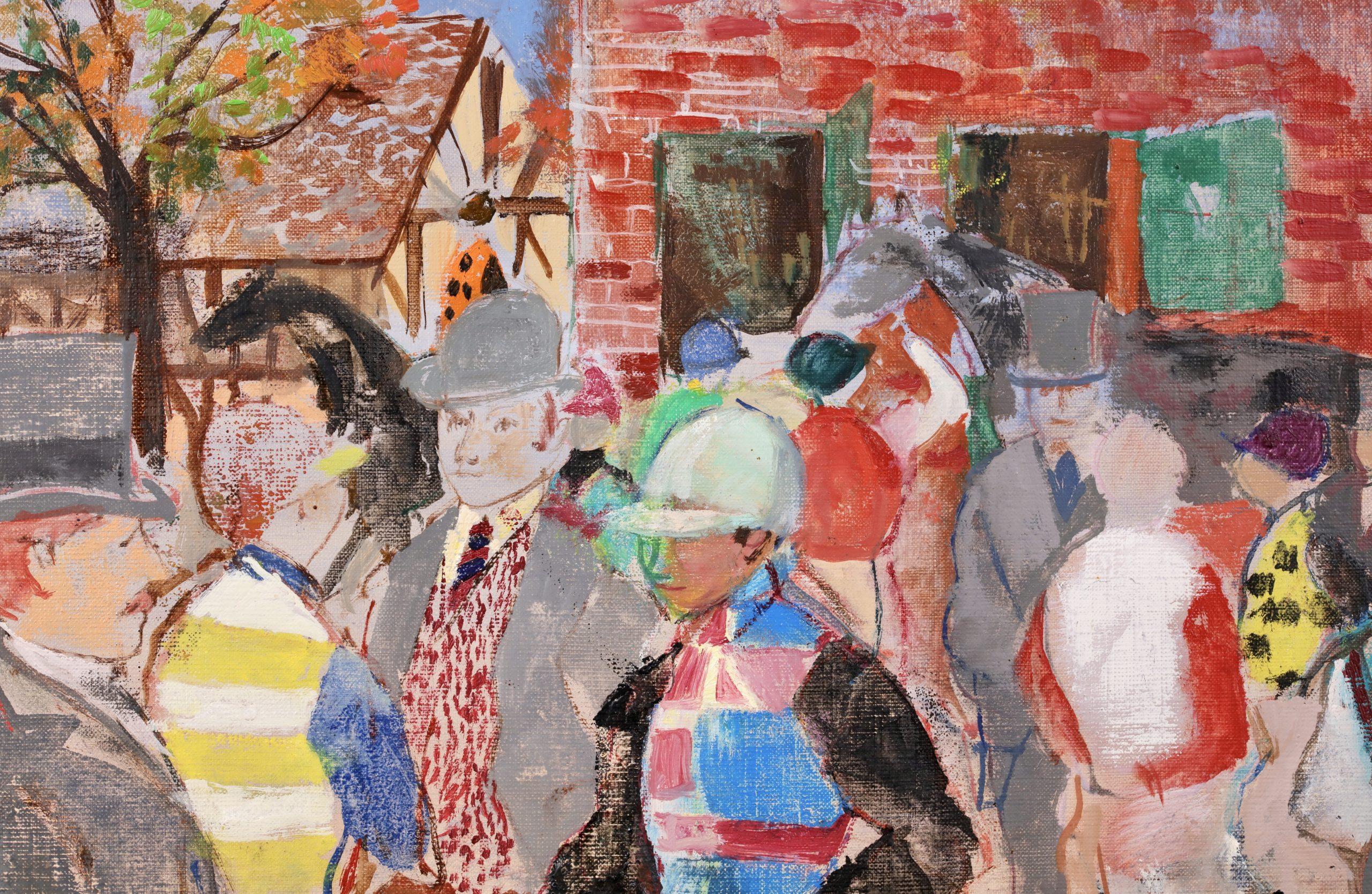 Les Jockey & La Propietaire - Óleo figurativo postimpresionista de E Grau Sala en venta 3