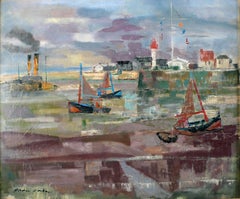 "Marée Basse" Honfleur 1963,  20th Oil on Canvas by Spanish Artist, E. Grau Sala