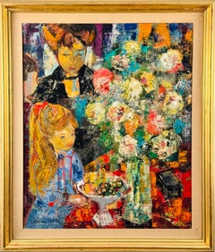 Mère et fillette au bouquet de fleurs