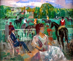 Retro "Paddock at Deauville, 1964", 20th Century Oil on Canvas by Emilio Grau Sala