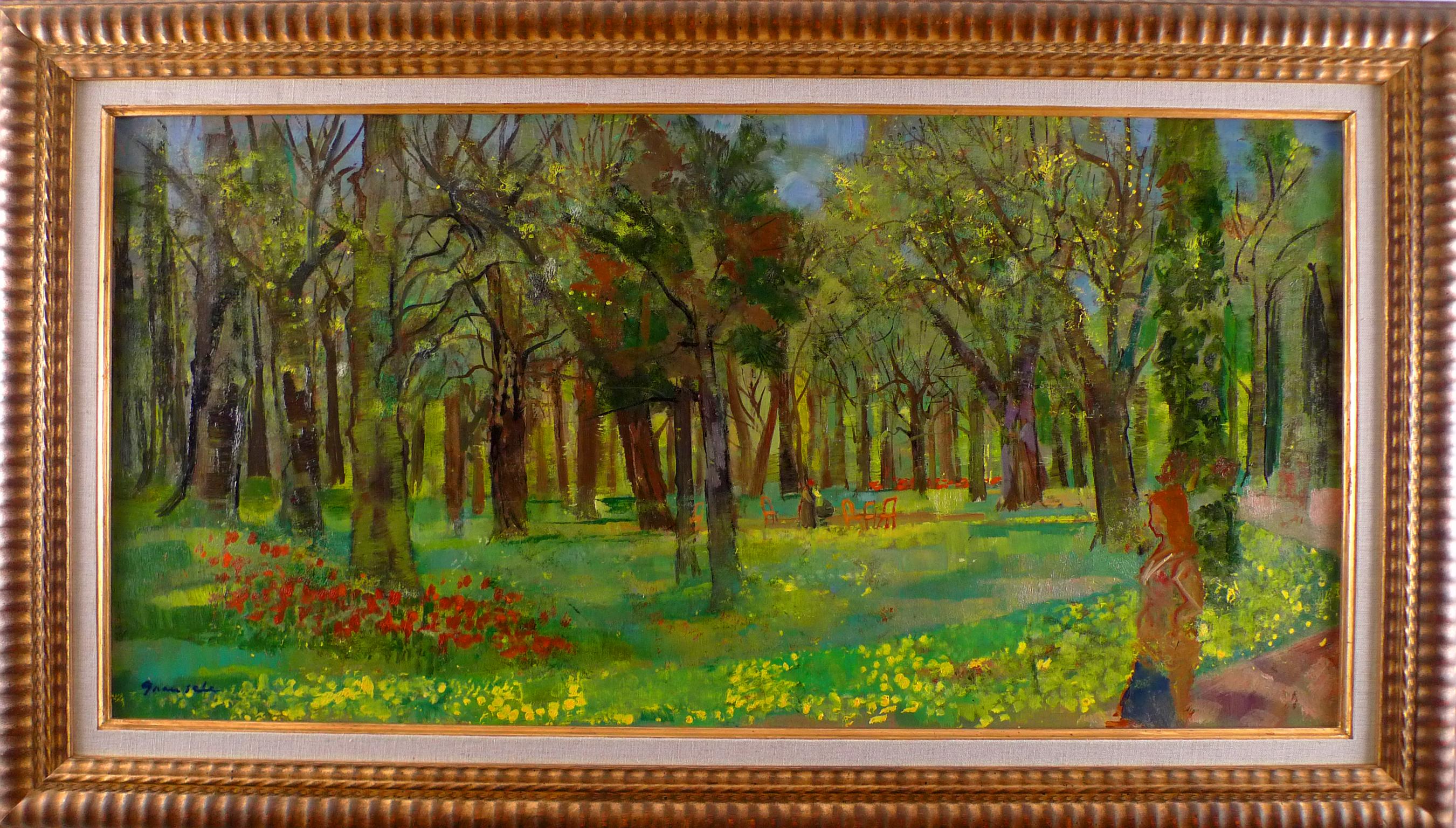 Emilio Grau Sala Figurative Painting - "Spring in Bagatelle", 20th Century Oil on Canvas by Spanish Artist E. Grau Sala