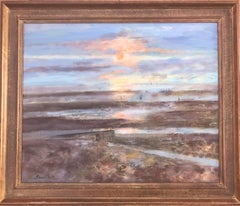 Tramonto a Deauville Francia olio su tela pittura paesaggio marino