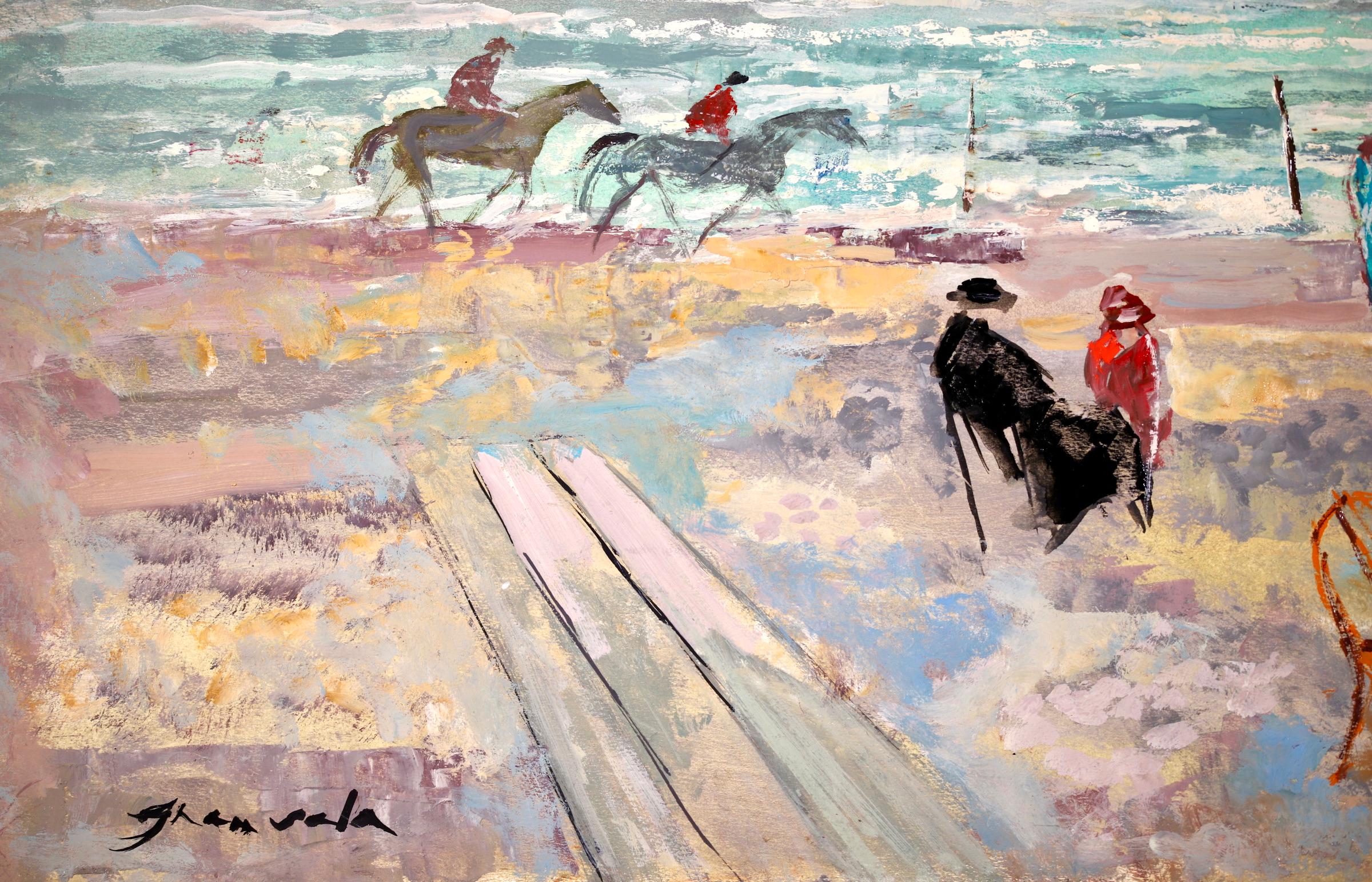 Beach - Post Impressionist Oil, Figures in Landscape by Emilio Grau Sala 1